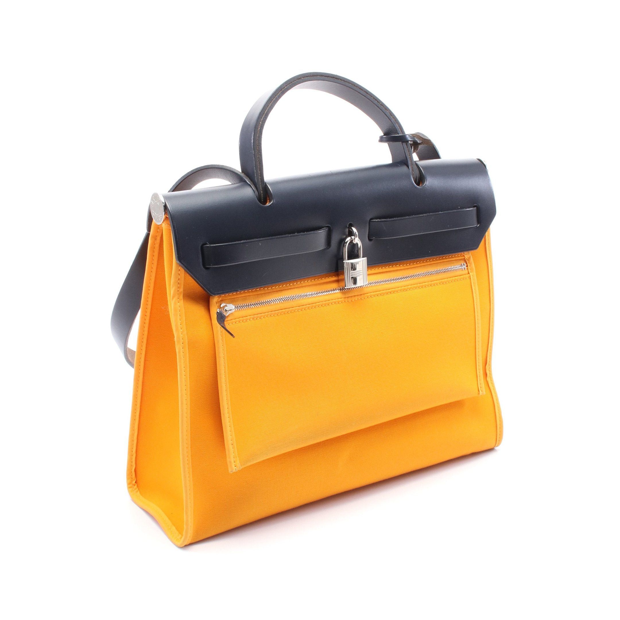 Hermes Hermes Herbag Zip Pm Mutard Handbag Toile Officier Leather Orange Navy Silver Hardware A Stamp Size ONE SIZE - 2 Thumbnail