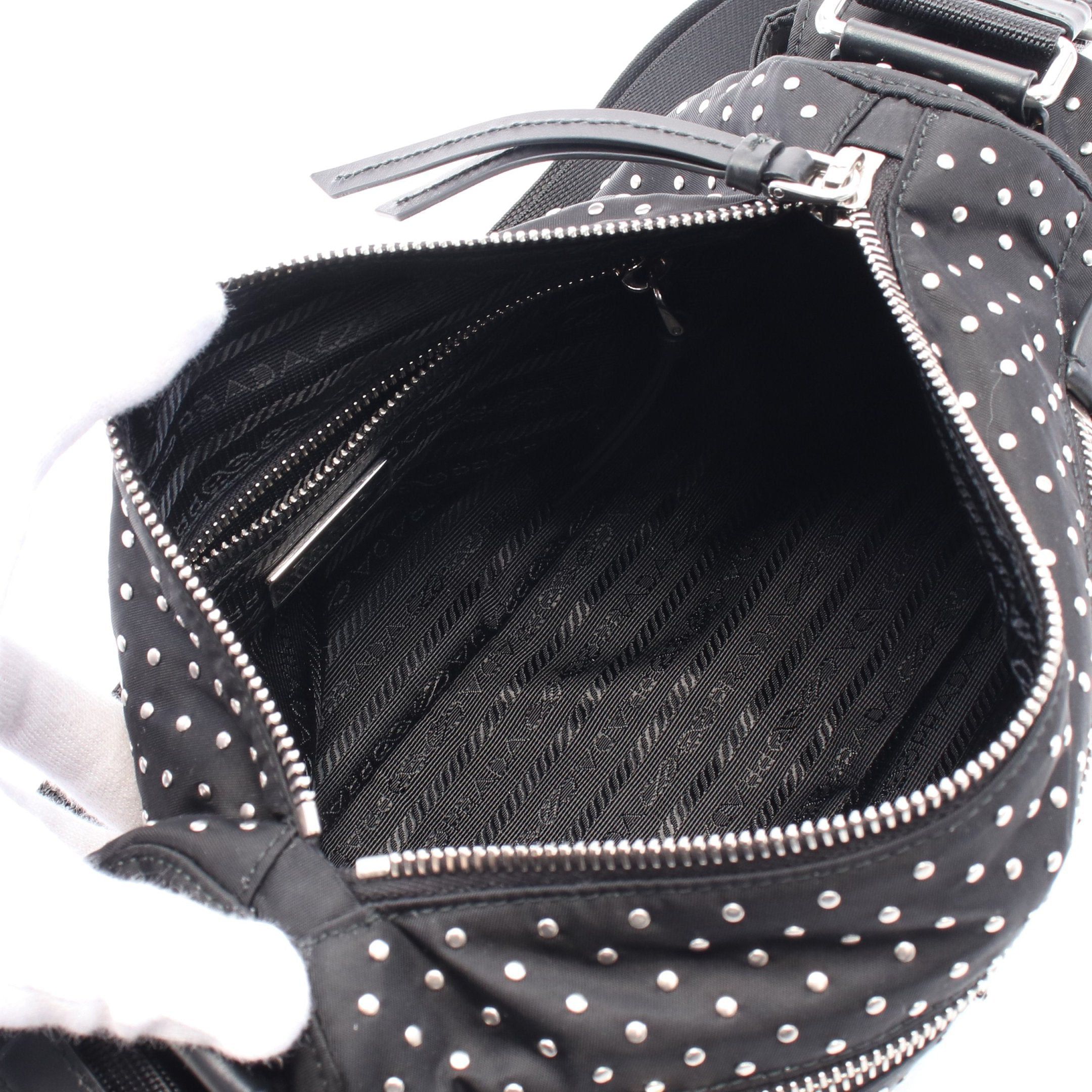 Prada Prada Re-Nylon Shoulder Bag Nylon Leather Black Studs Size ONE SIZE - 3 Thumbnail