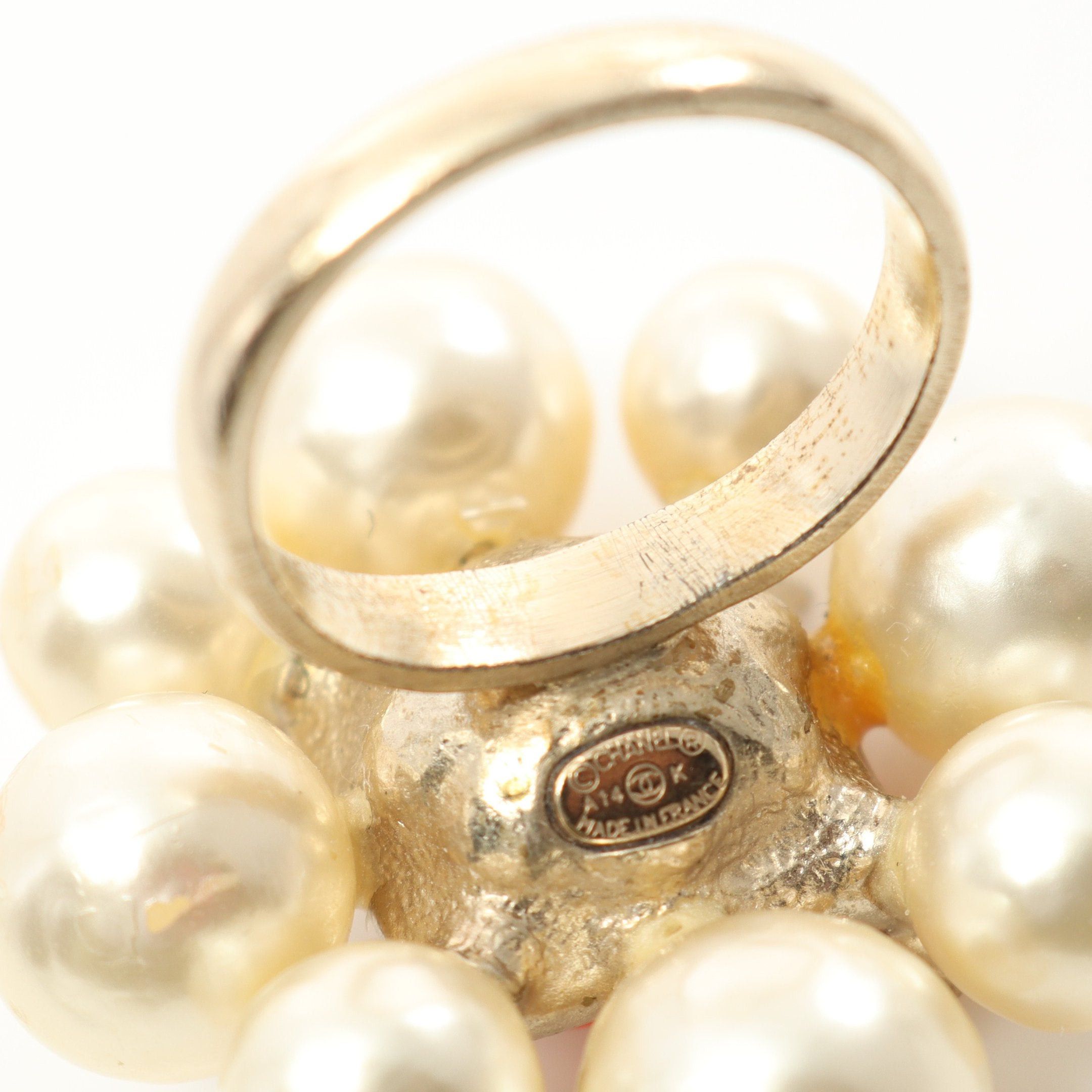 Chanel Chanel Coco Mark Ring Gp Fake Pearl Rhinestone Gold Off White Orange A14K Size ONE SIZE - 9 Thumbnail