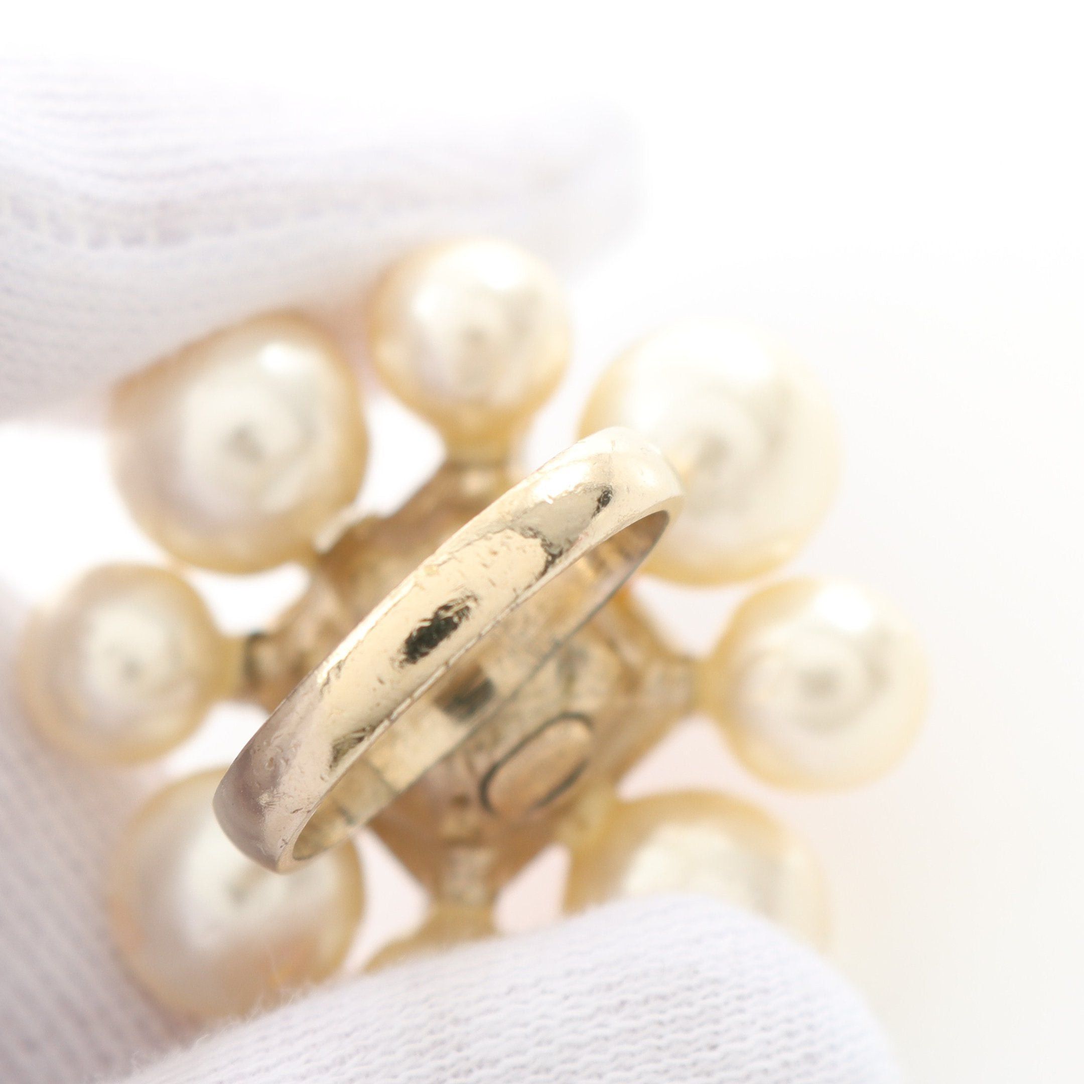 Chanel Chanel Coco Mark Ring Gp Fake Pearl Rhinestone Gold Off White Orange A14K Size ONE SIZE - 6 Thumbnail