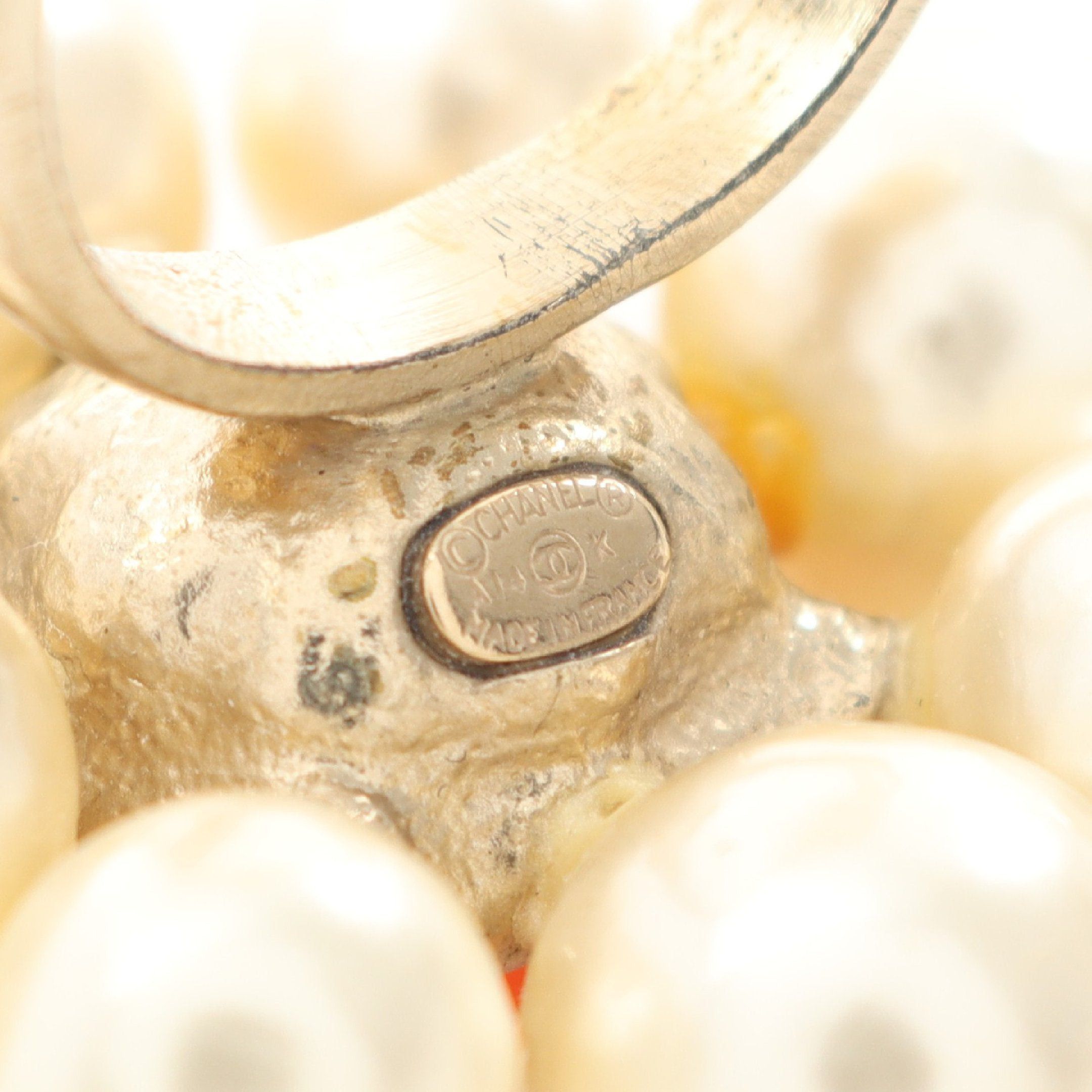 Chanel Chanel Coco Mark Ring Gp Fake Pearl Rhinestone Gold Off White Orange A14K Size ONE SIZE - 4 Thumbnail