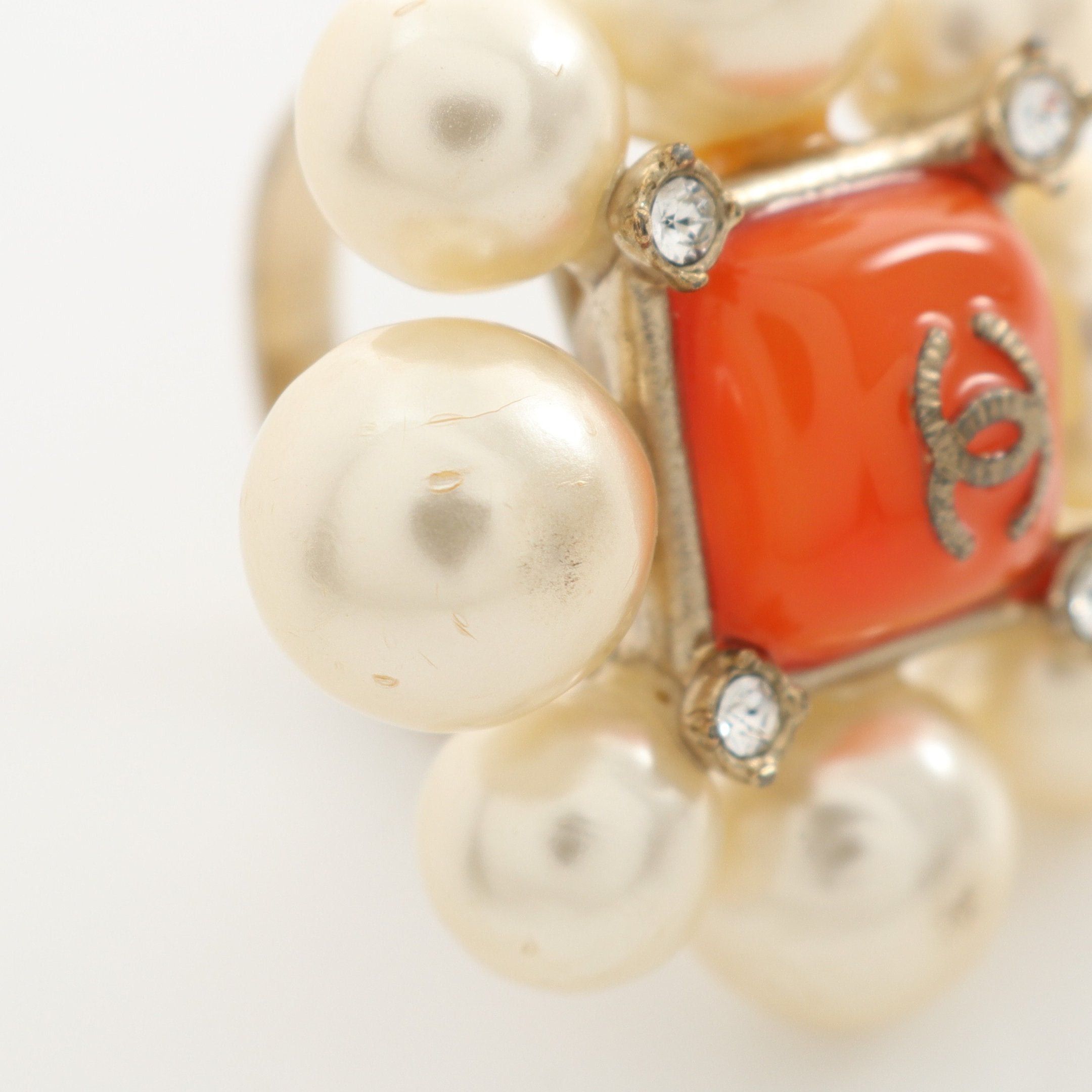 Chanel Chanel Coco Mark Ring Gp Fake Pearl Rhinestone Gold Off White Orange A14K Size ONE SIZE - 7 Thumbnail