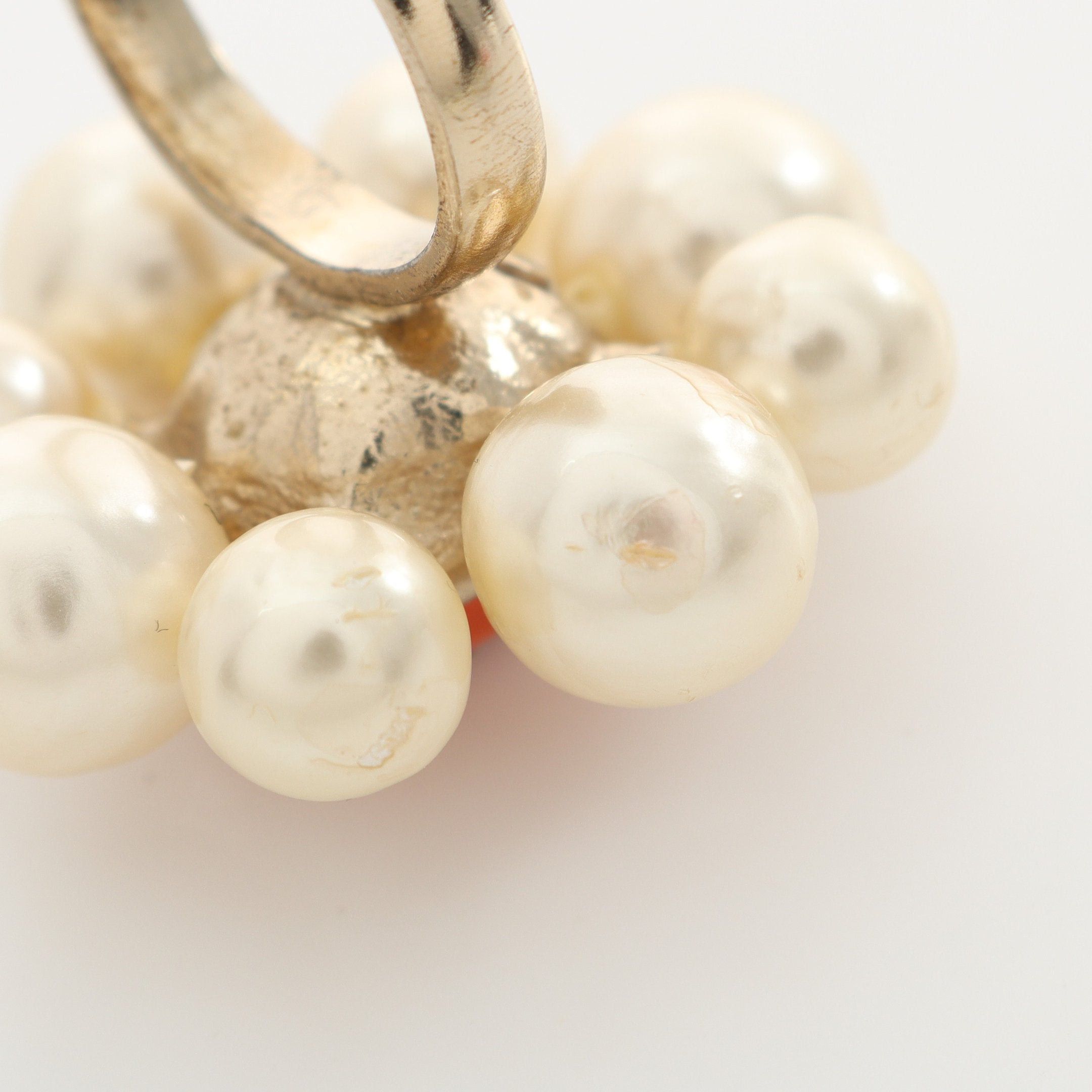 Chanel Chanel Coco Mark Ring Gp Fake Pearl Rhinestone Gold Off White Orange A14K Size ONE SIZE - 8 Thumbnail
