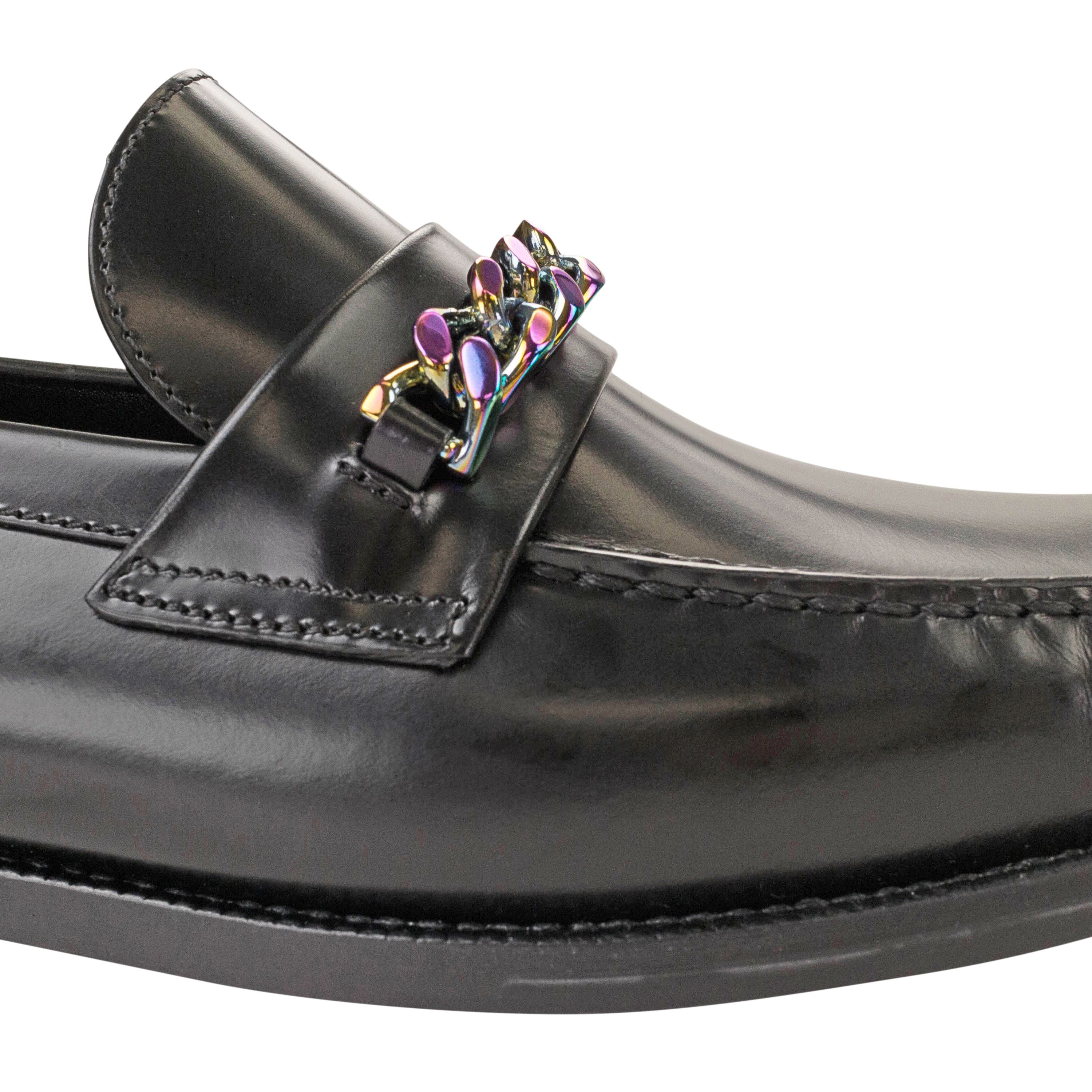 Louis Vuitton Black Glazed Leather Chain LV Loafers Size US 6 / EU 39 - 7 Thumbnail