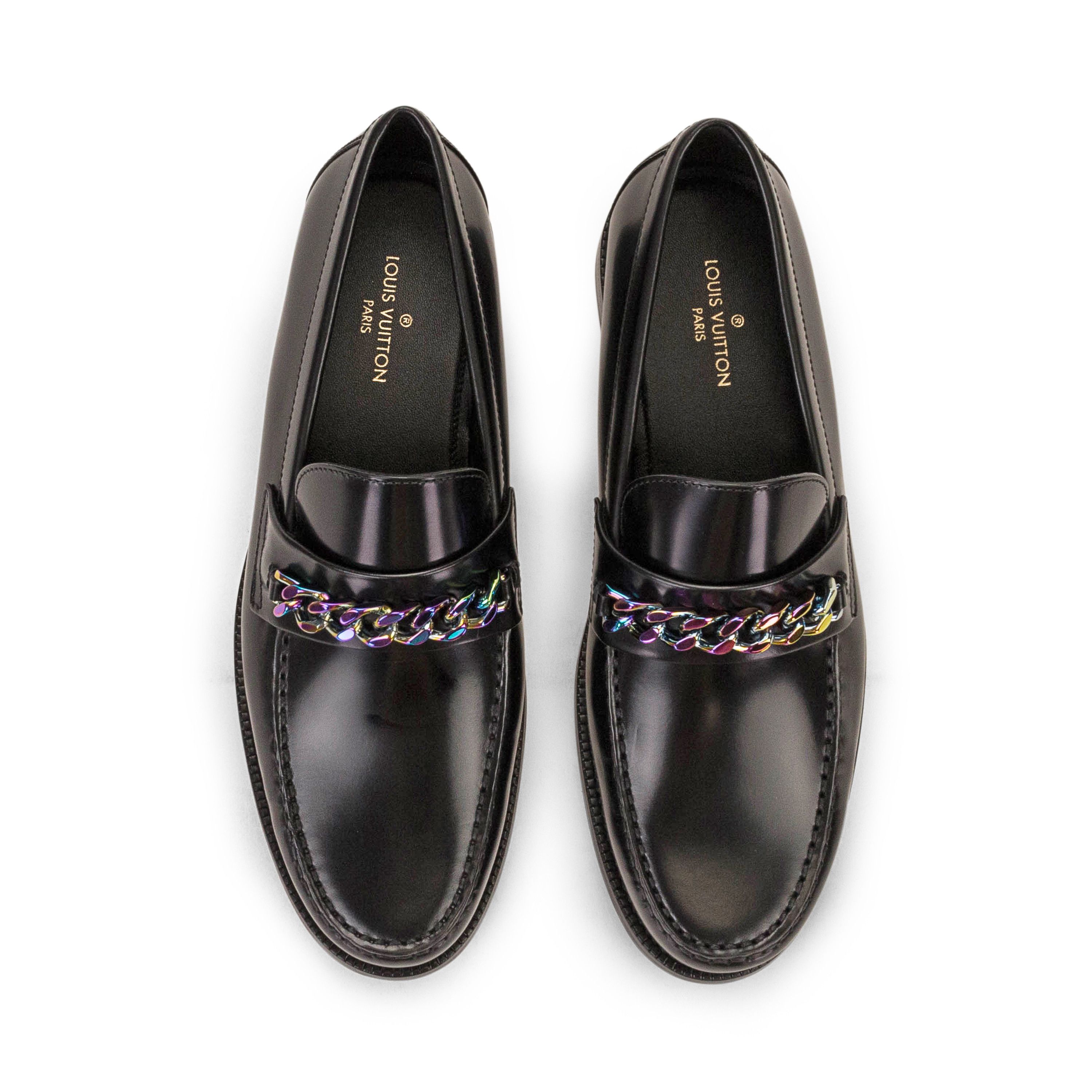 Louis Vuitton Black Glazed Leather Chain LV Loafers Size US 6 / EU 39 - 4 Thumbnail