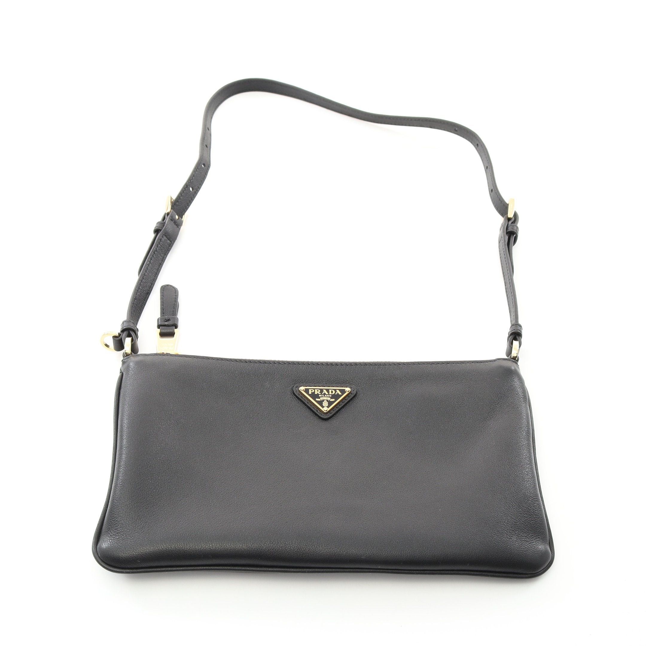 Prada Prada Soft Grain Shoulder Bag Leather Black Size ONE SIZE - 7 Thumbnail