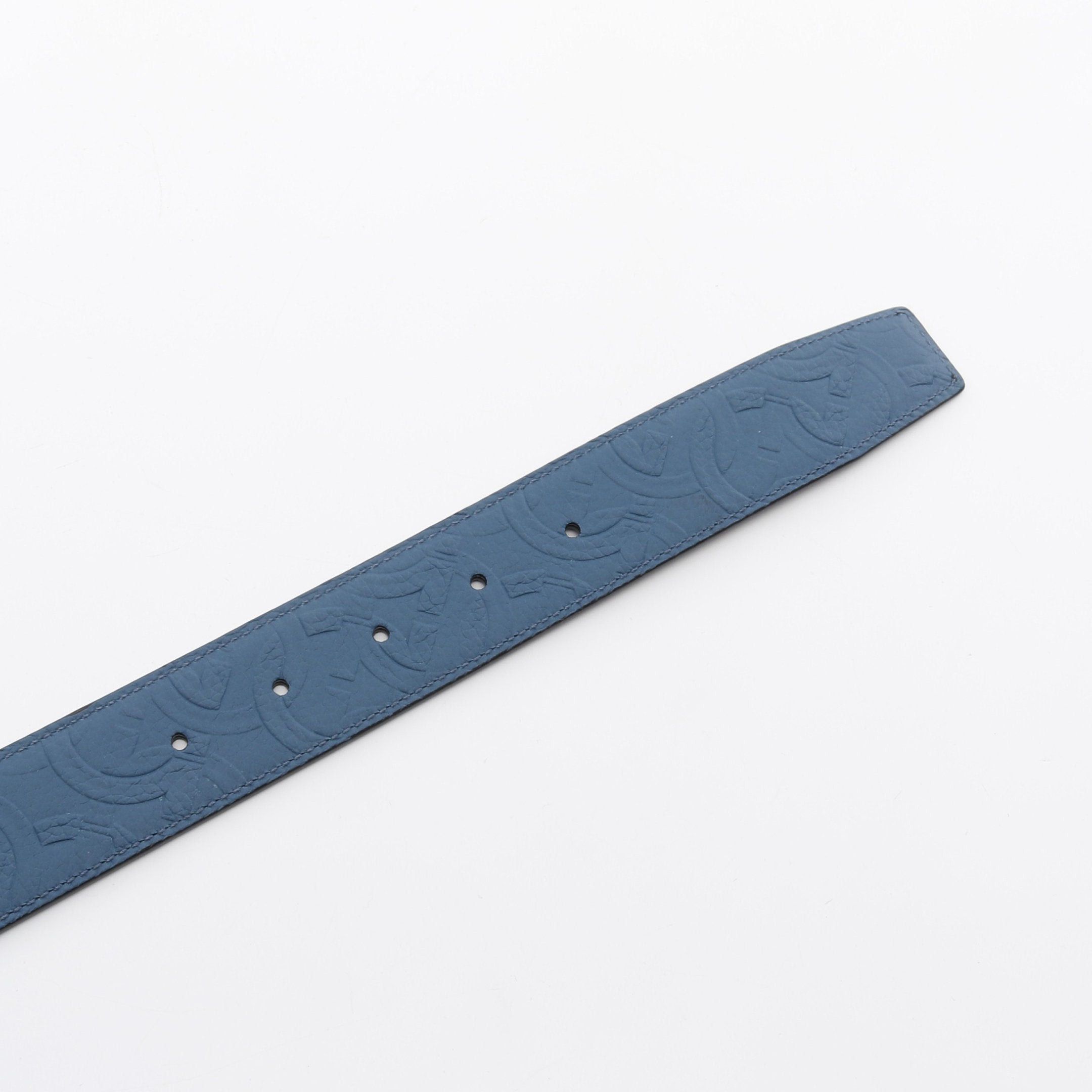 Salvatore Ferragamo Salvatore Ferragamo Gancini Belt Embossed Logo Leather Dark Blue Size ONE SIZE - 3 Thumbnail