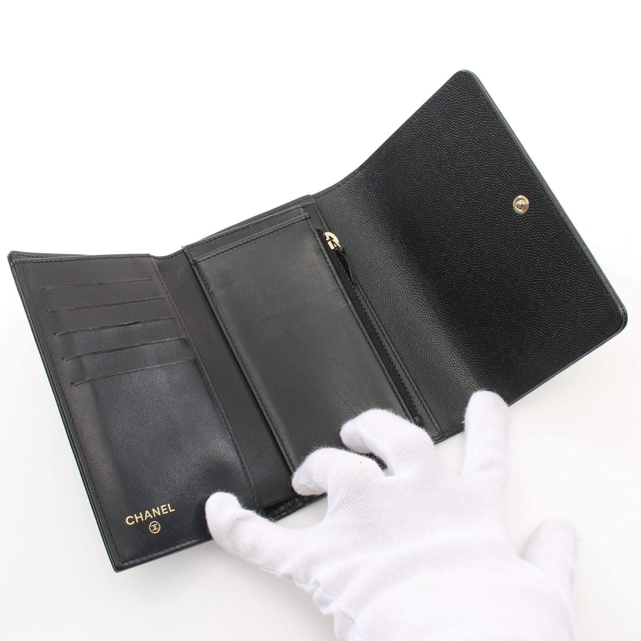Chanel Chanel Trifold Wallet Caviar Skin Black Gold Hardware Size ONE SIZE - 3 Thumbnail