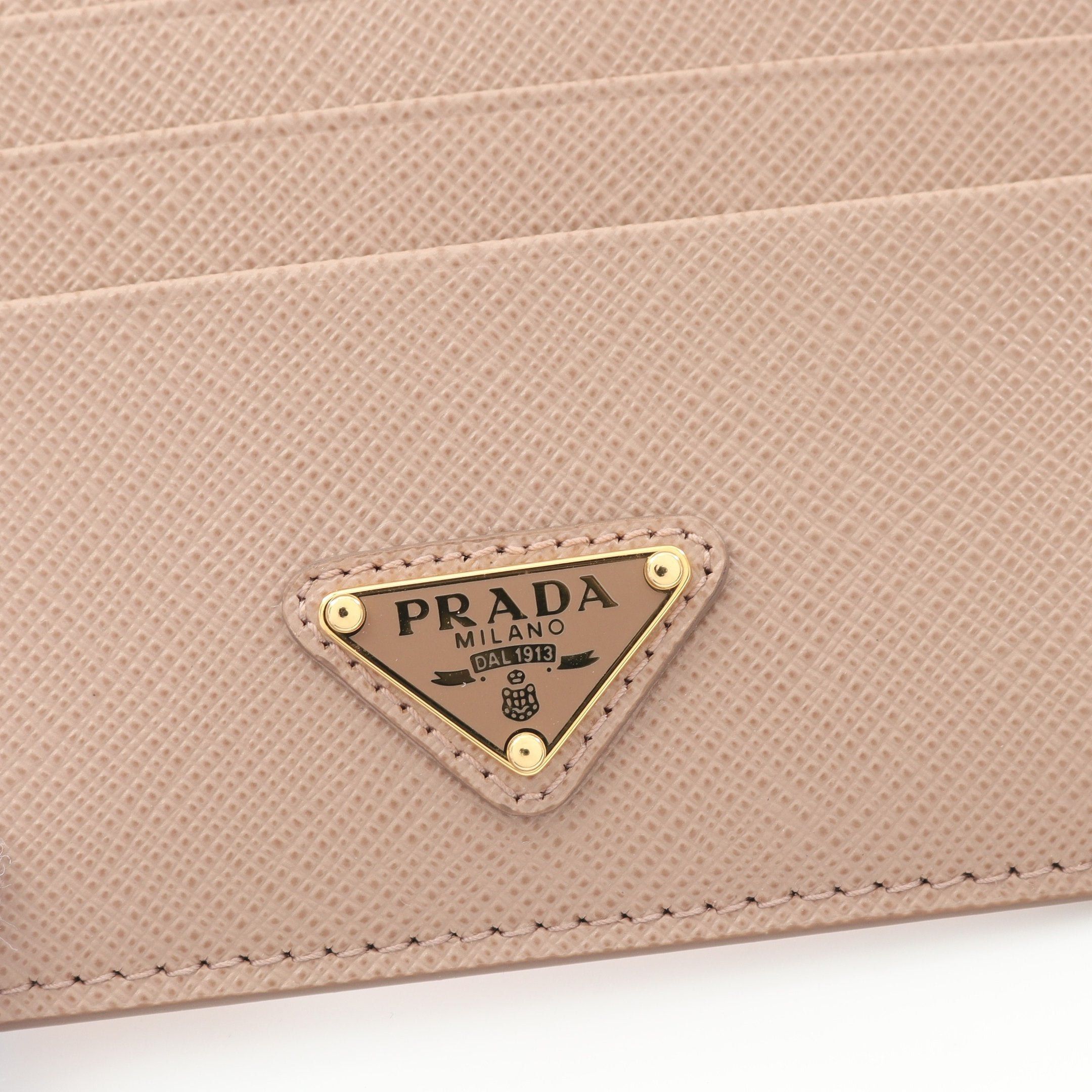 Prada Prada Saffiano Triang Card Case Leather Pink Beige Size ONE SIZE - 6 Thumbnail