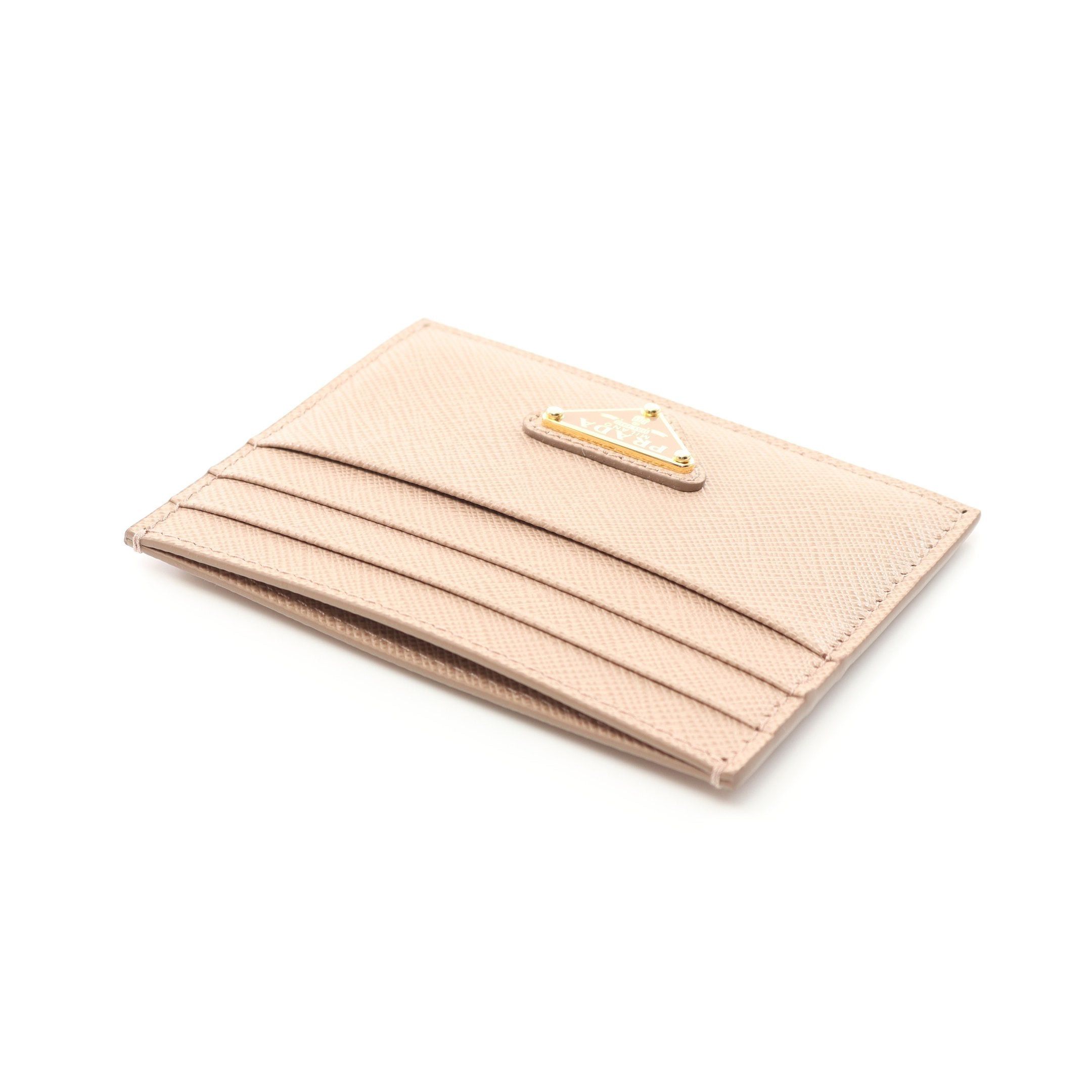 Prada Prada Saffiano Triang Card Case Leather Pink Beige Size ONE SIZE - 3 Thumbnail