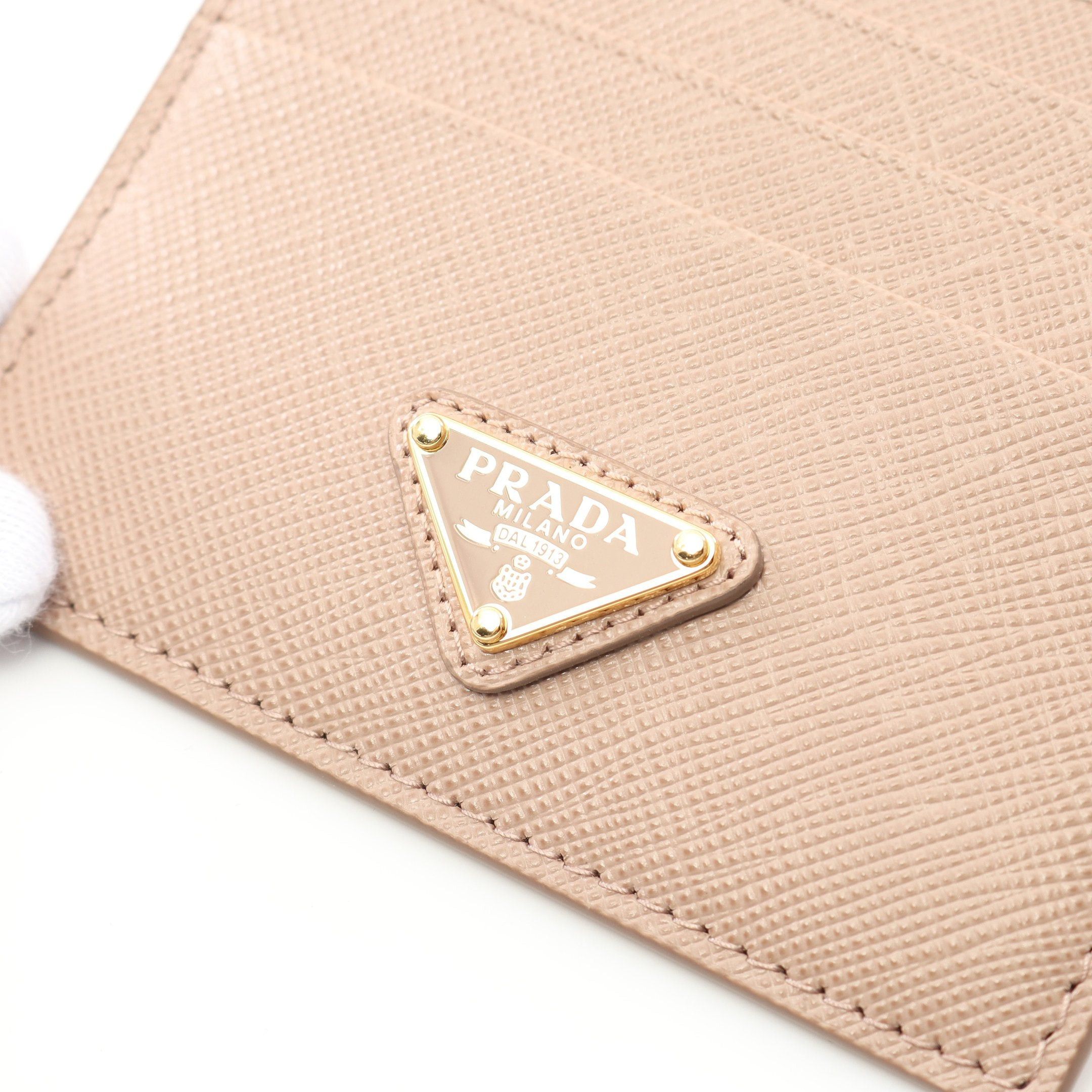 Prada Prada Saffiano Triang Card Case Leather Pink Beige Size ONE SIZE - 5 Thumbnail