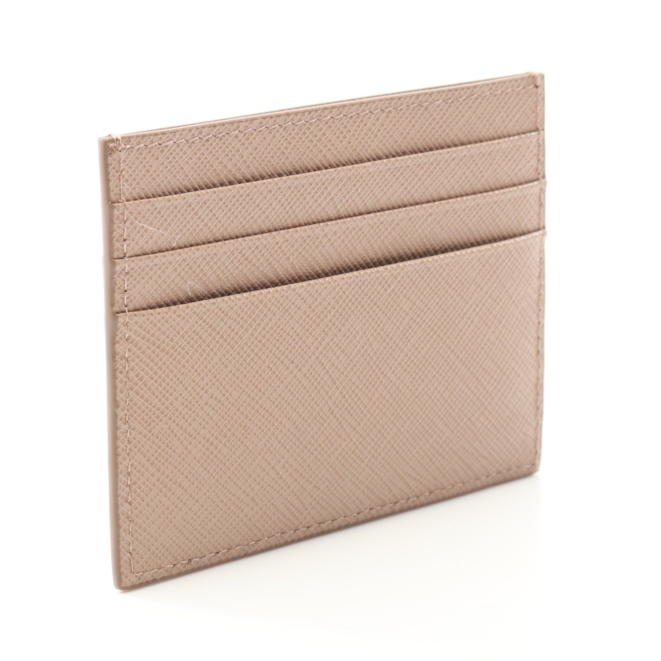 Prada Prada Saffiano Triang Card Case Leather Pink Beige Size ONE SIZE - 2 Thumbnail