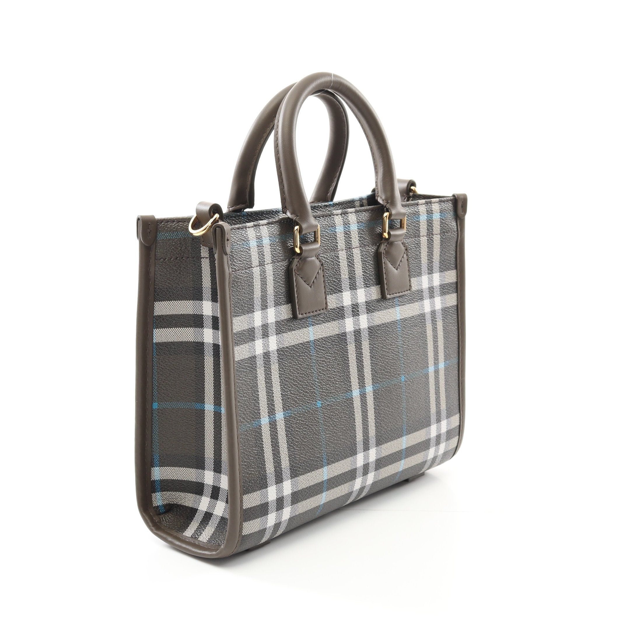 Burberry Burberry Mn Freya Tote Handbag Bag Check Leather Dark Green White Black Size ONE SIZE - 2 Thumbnail