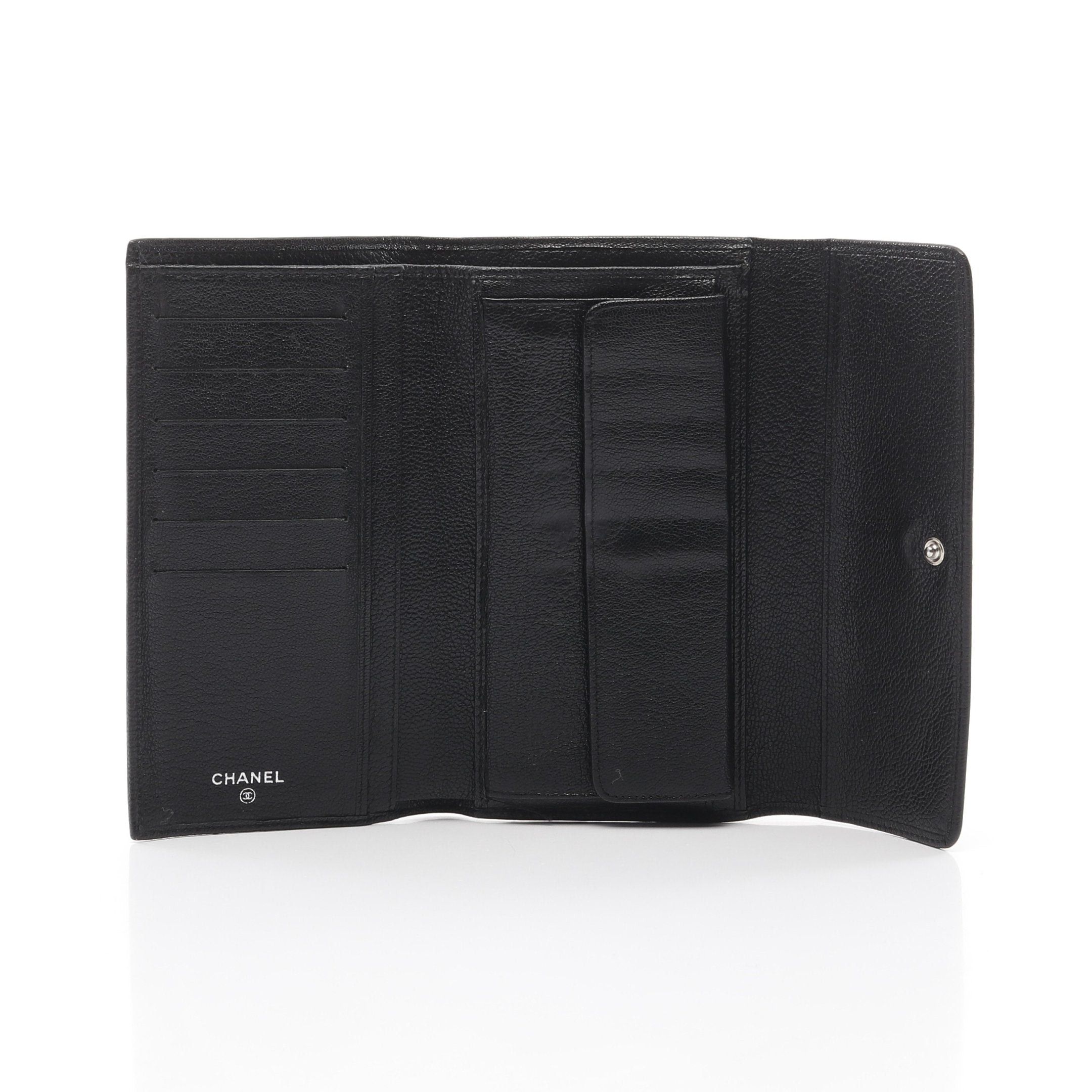 Chanel Chanel Coco Mark Trifold Long Wallet Leather Black Silver Hardware Size ONE SIZE - 3 Thumbnail