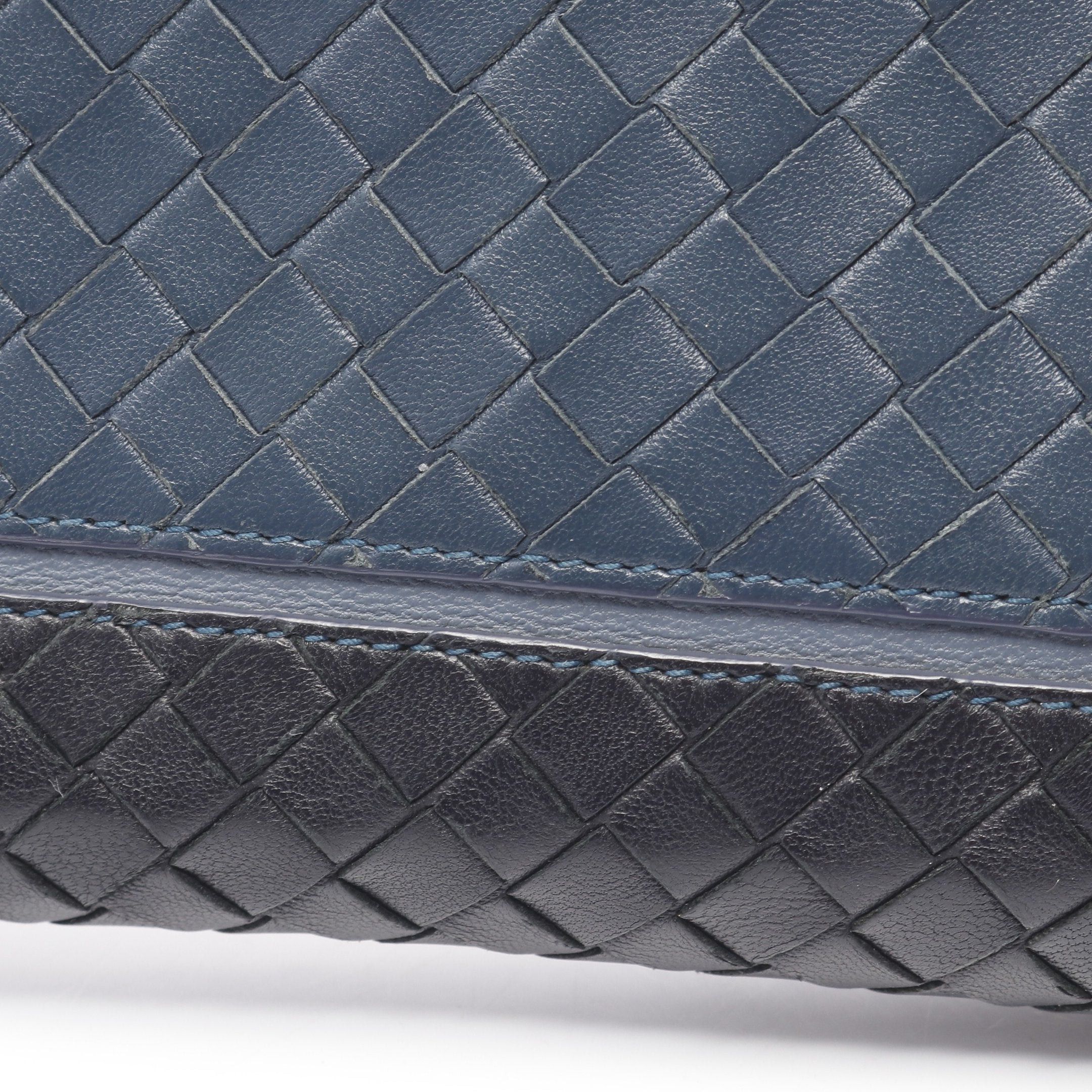 Bottega Veneta Bottega Veneta Intrecciato Round Zipper Long Wallet Bicolor Leather Dark Blue Black Size ONE SIZE - 11 Thumbnail