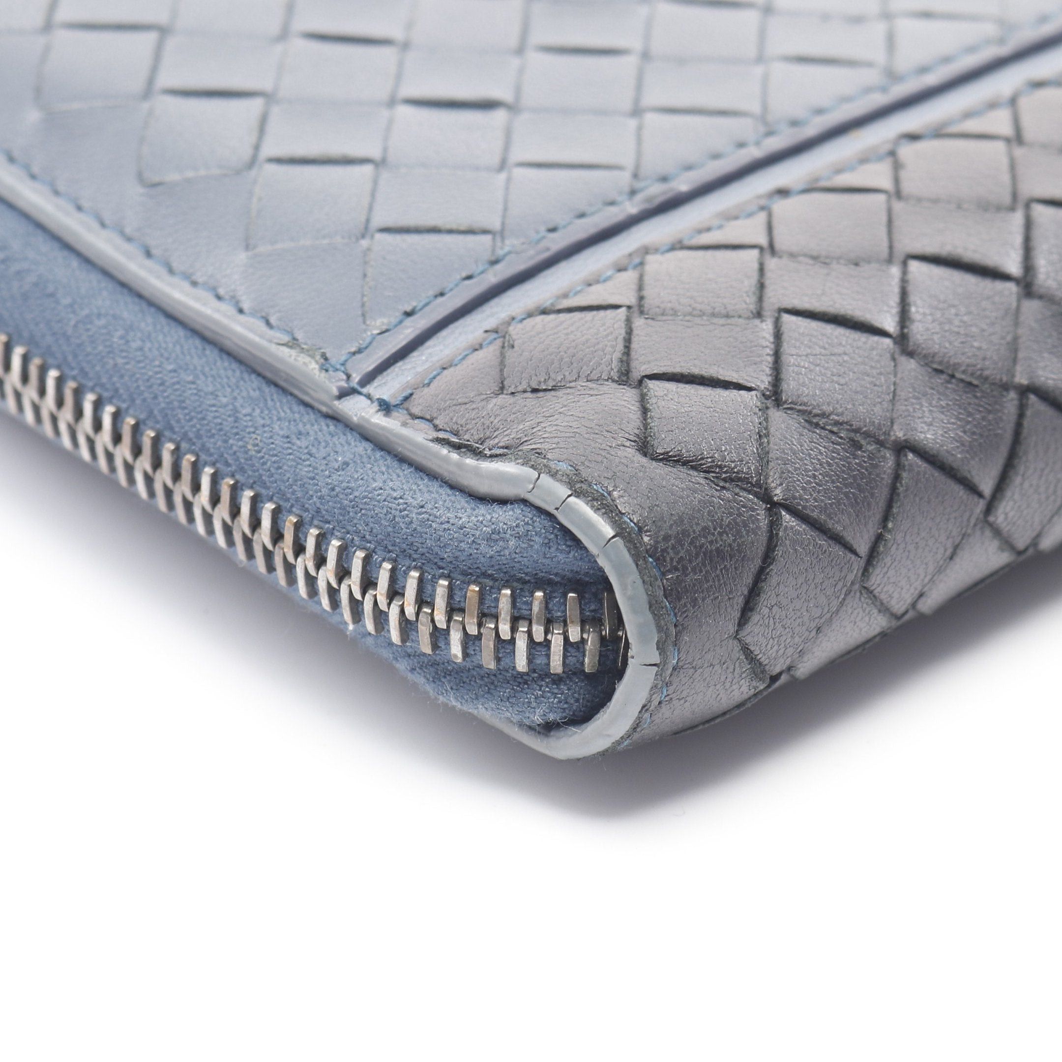 Bottega Veneta Bottega Veneta Intrecciato Round Zipper Long Wallet Bicolor Leather Dark Blue Black Size ONE SIZE - 9 Thumbnail