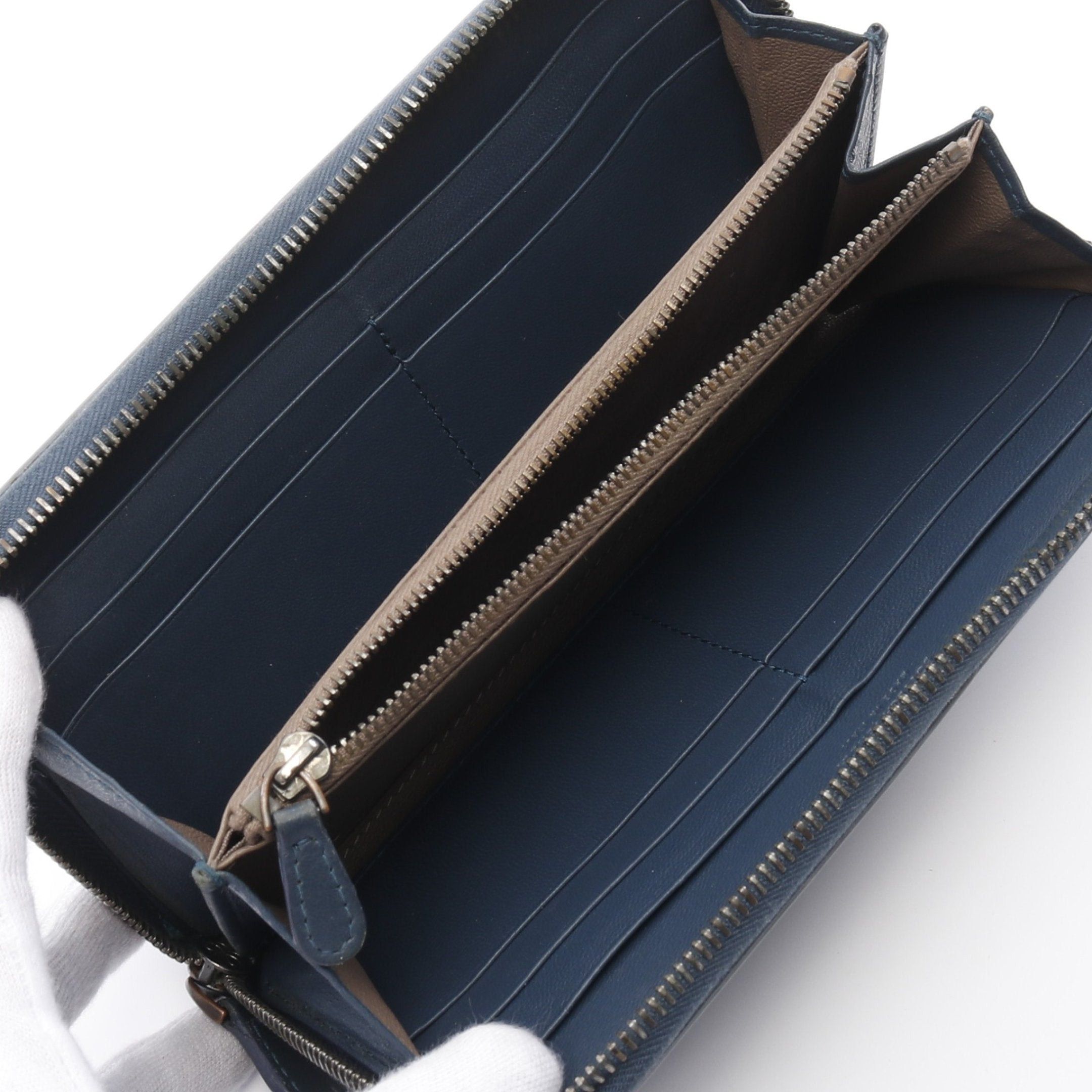 Bottega Veneta Bottega Veneta Intrecciato Round Zipper Long Wallet Bicolor Leather Dark Blue Black Size ONE SIZE - 3 Thumbnail