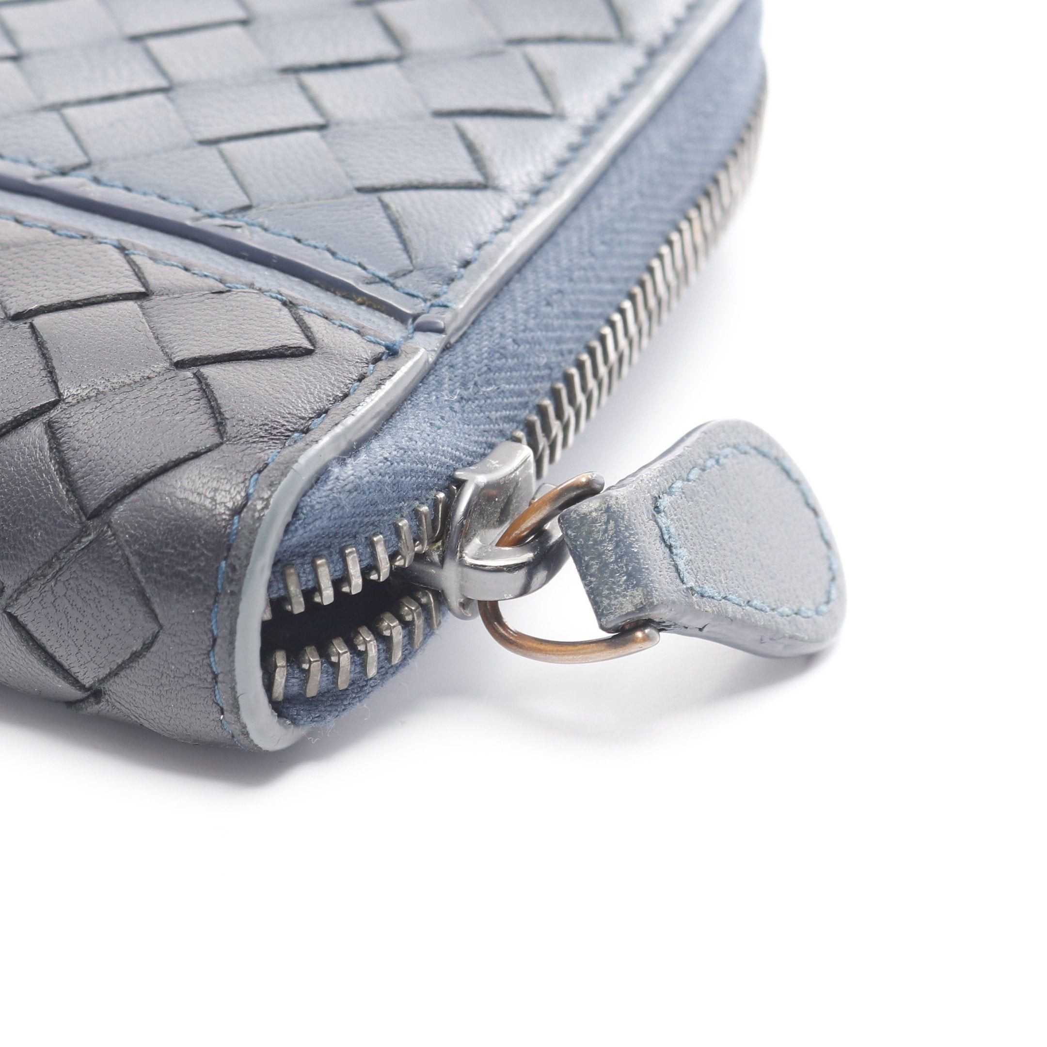 Bottega Veneta Bottega Veneta Intrecciato Round Zipper Long Wallet Bicolor Leather Dark Blue Black Size ONE SIZE - 10 Thumbnail