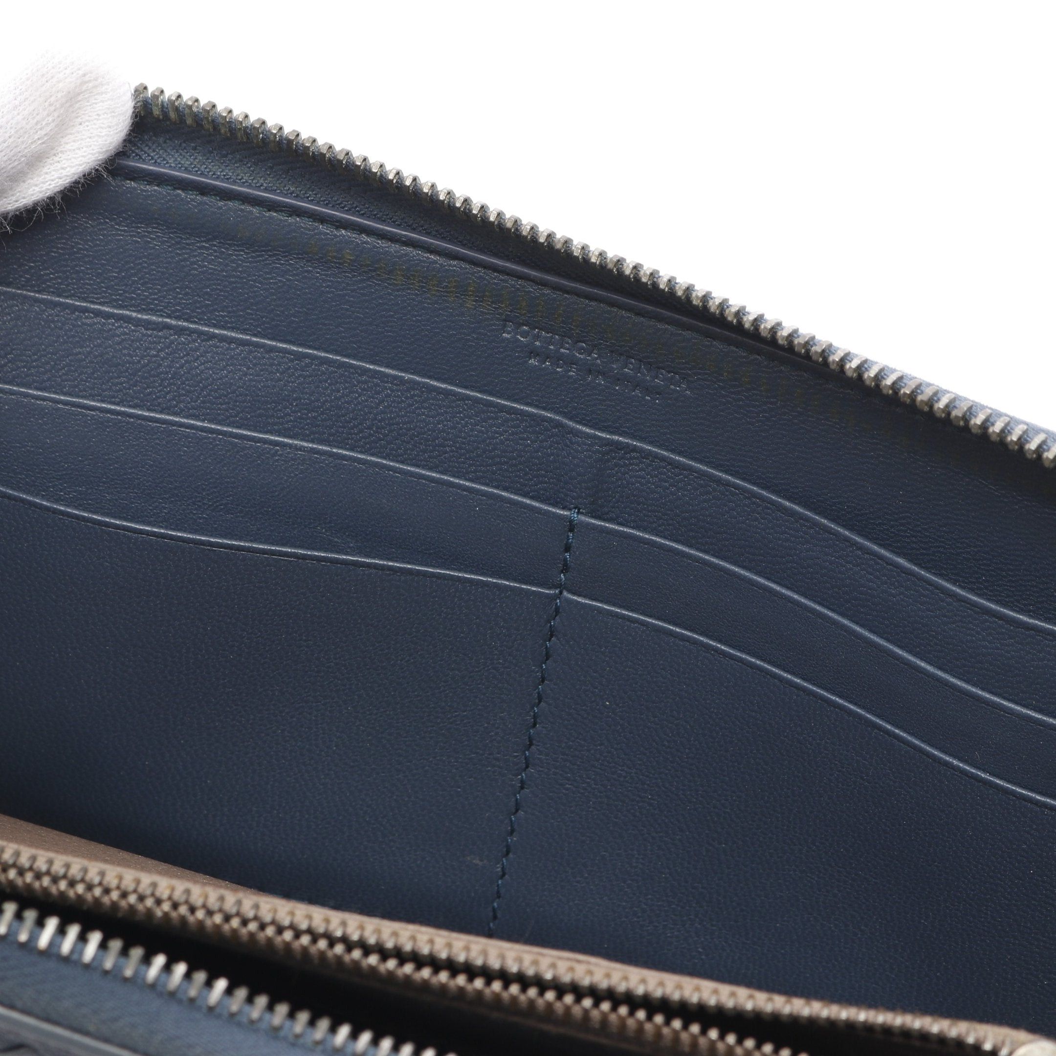 Bottega Veneta Bottega Veneta Intrecciato Round Zipper Long Wallet Bicolor Leather Dark Blue Black Size ONE SIZE - 6 Thumbnail
