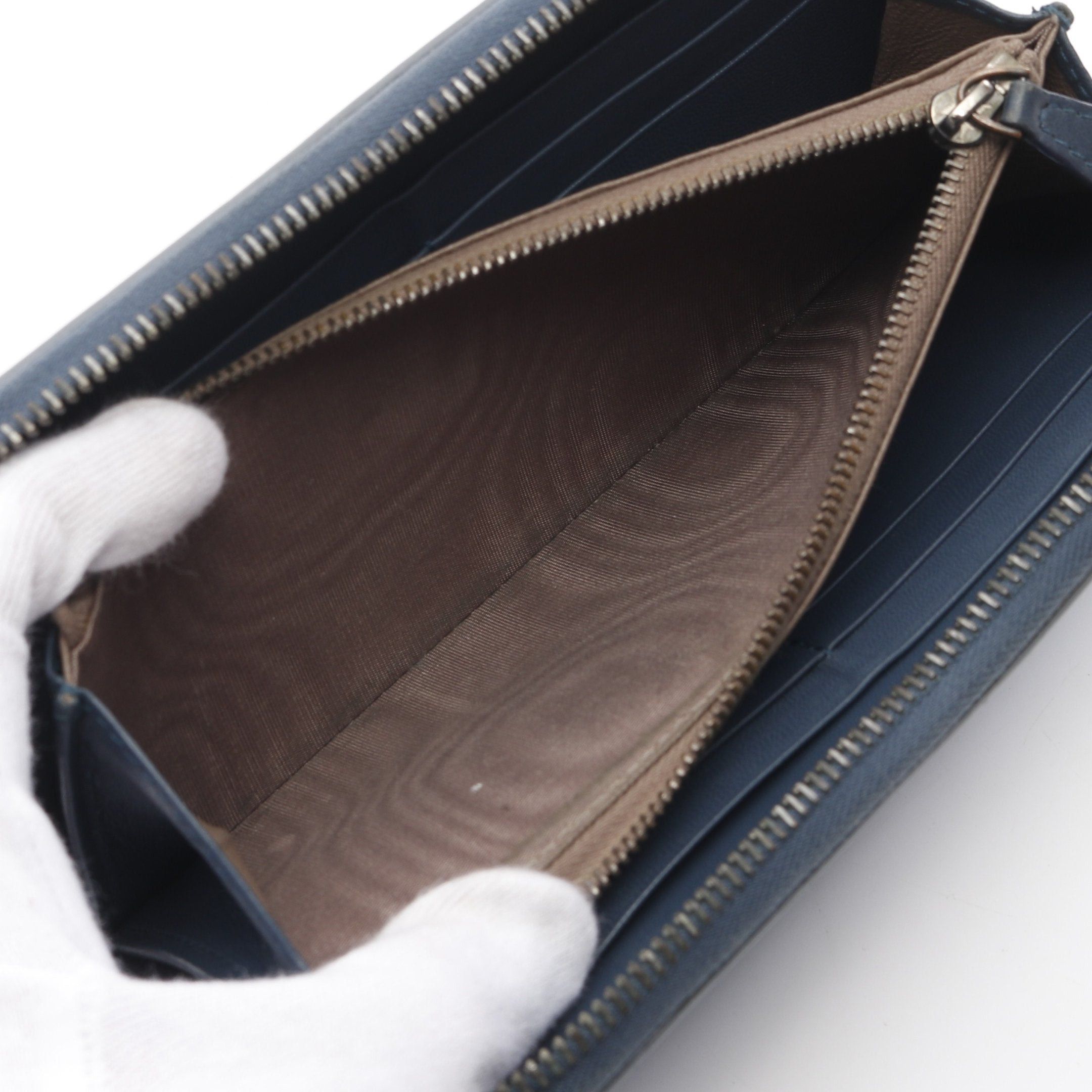 Bottega Veneta Bottega Veneta Intrecciato Round Zipper Long Wallet Bicolor Leather Dark Blue Black Size ONE SIZE - 4 Thumbnail