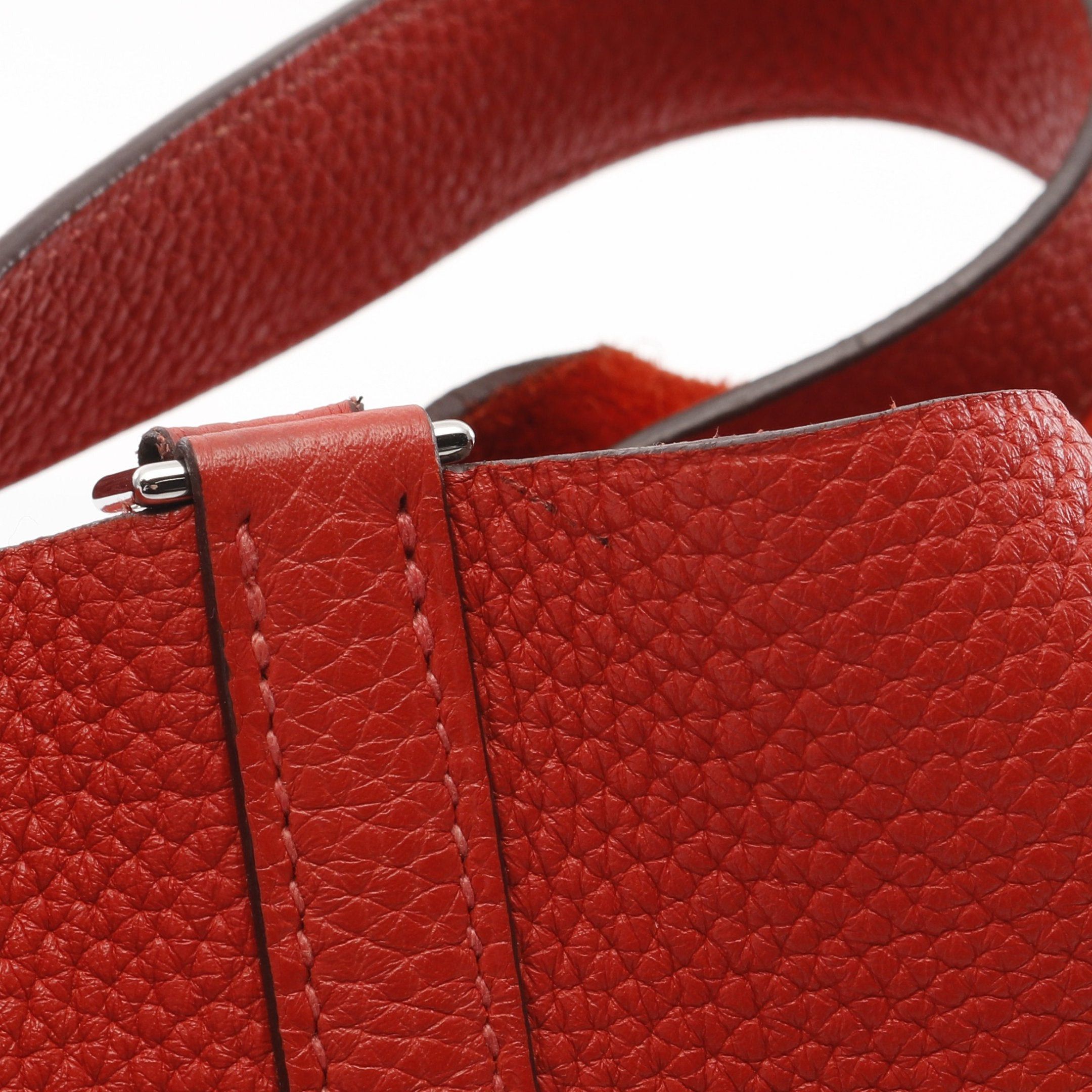 Hermes Hermes Picotane Lock Mm Rouge Pivoine Handbag Clemence Leather Orange Red Silver Hardware T Stamp Size ONE SIZE - 9 Thumbnail