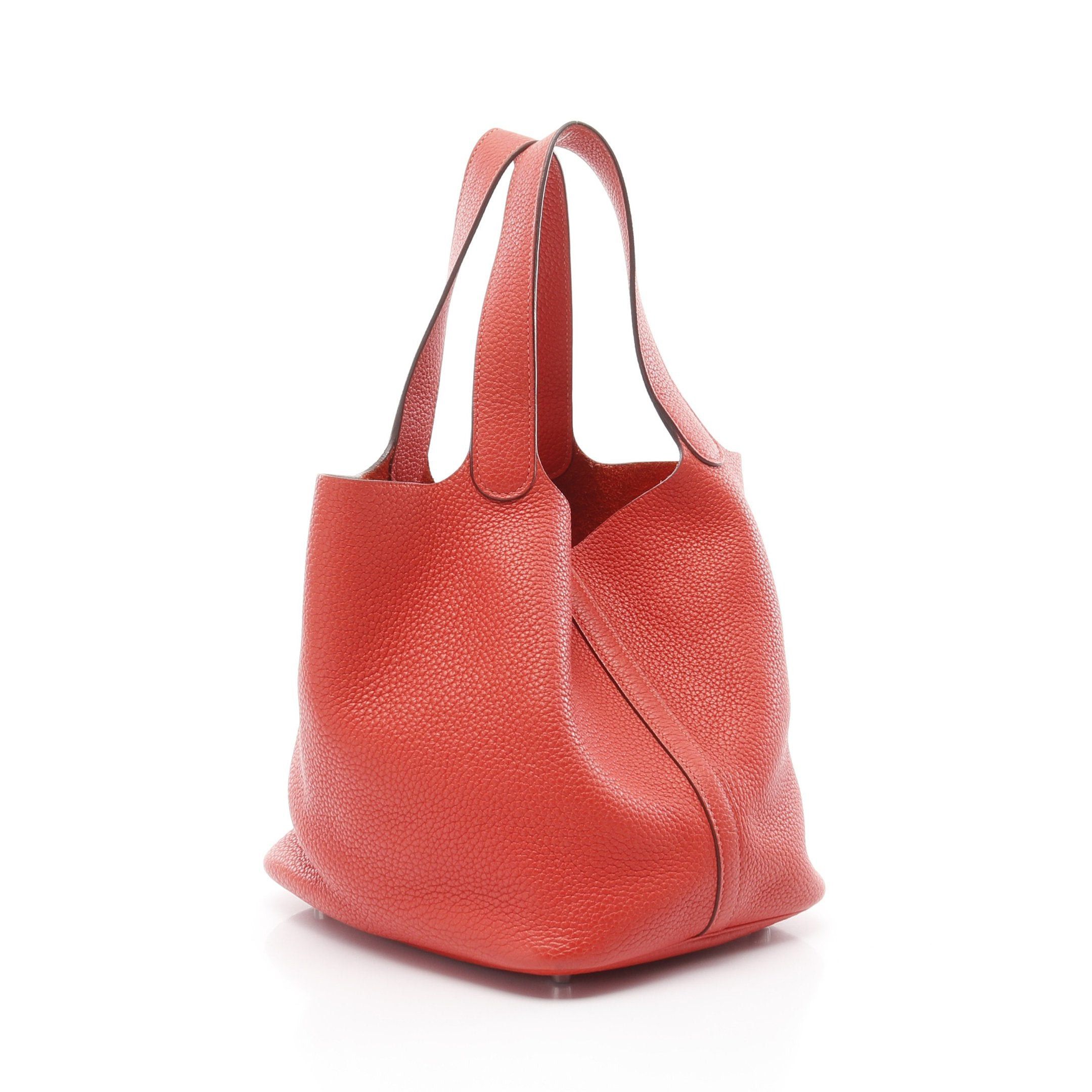 Hermes Hermes Picotane Lock Mm Rouge Pivoine Handbag Clemence Leather Orange Red Silver Hardware T Stamp Size ONE SIZE - 2 Thumbnail