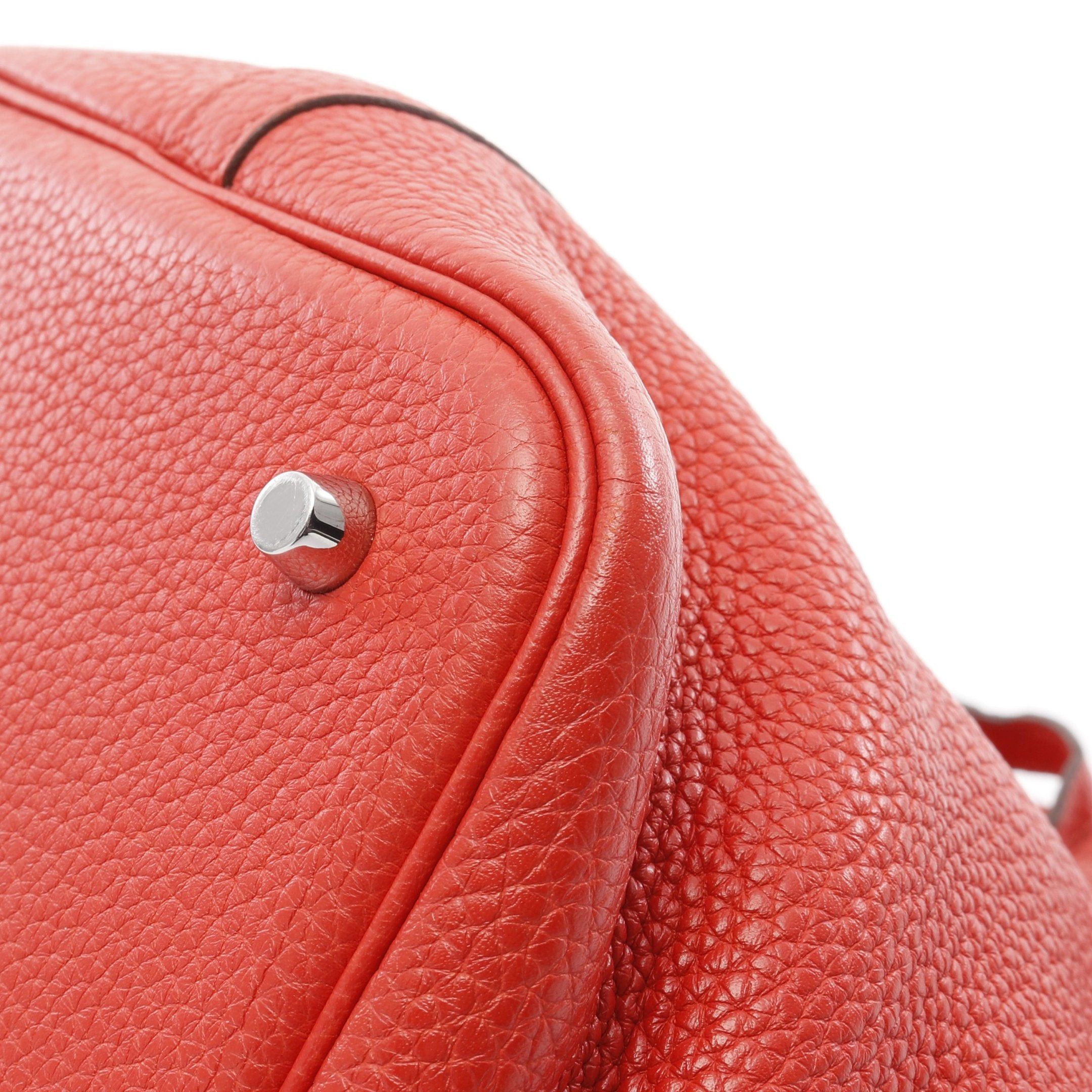 Hermes Hermes Picotane Lock Mm Rouge Pivoine Handbag Clemence Leather Orange Red Silver Hardware T Stamp Size ONE SIZE - 6 Thumbnail