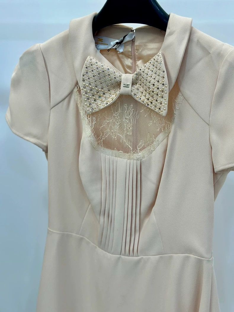 Elisabetta Franchi Beige Bow Dress by Elisabetta Franchi Size S / US 4 / IT 40 - 2 Thumbnail