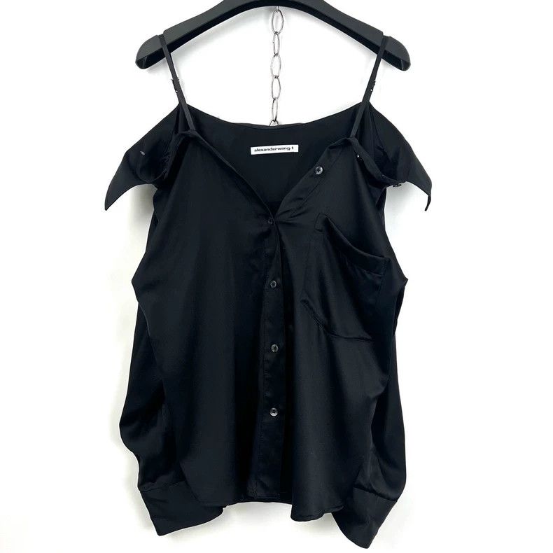 Alexander Wang Black Off-Shoulder Silk Blouse by Alexander Wang Size S / US 4 / IT 40 - 2 Thumbnail