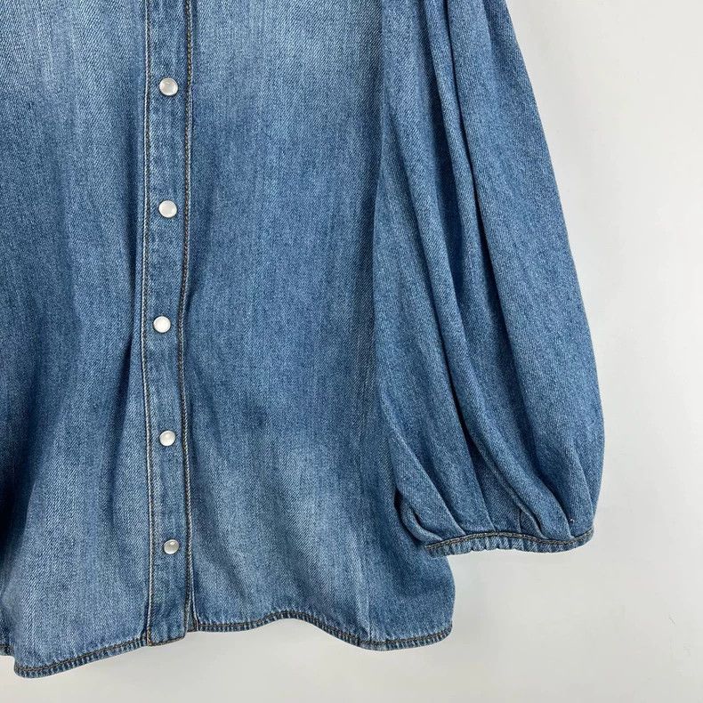 Chloe Blue Denim Puff Sleeve Top Size S / US 4 / IT 40 - 6 Thumbnail