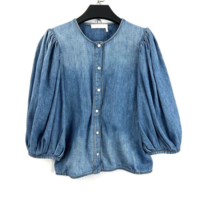 Chloe Blue Denim Puff Sleeve Top Size S / US 4 / IT 40 - 2 Thumbnail