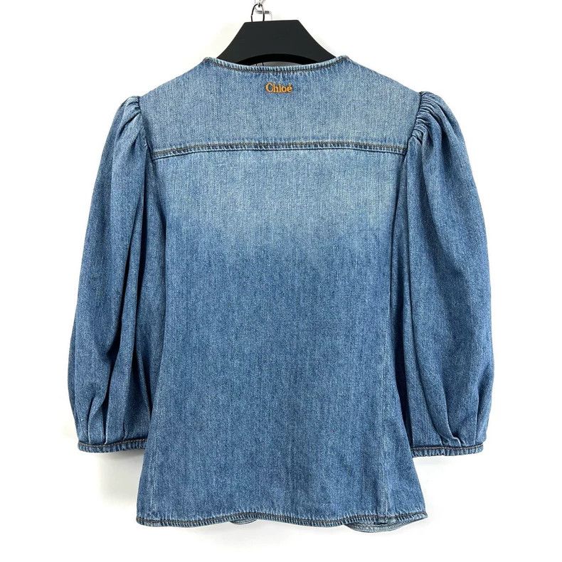 Chloe Blue Denim Puff Sleeve Top Size S / US 4 / IT 40 - 3 Thumbnail