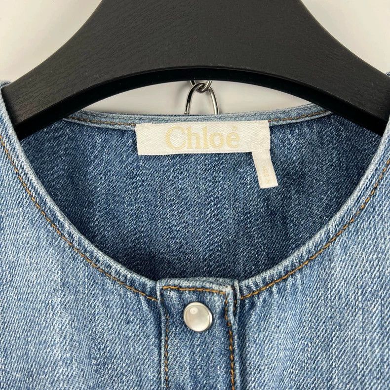 Chloe Blue Denim Puff Sleeve Top Size S / US 4 / IT 40 - 4 Thumbnail