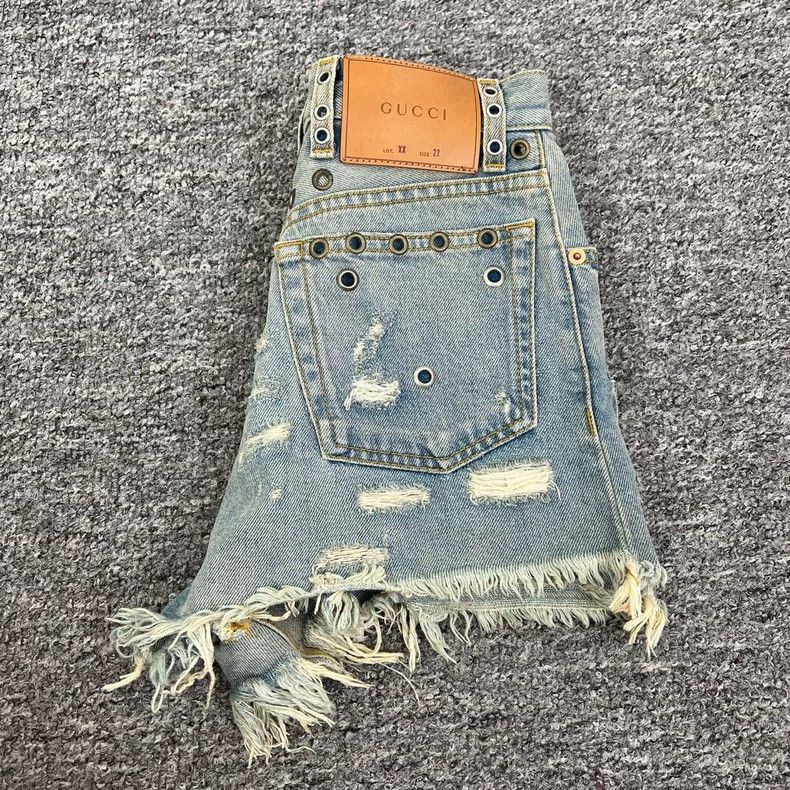 Gucci Gucci Distressed Denim Shorts with Metal Details Size 22" - 3 Thumbnail
