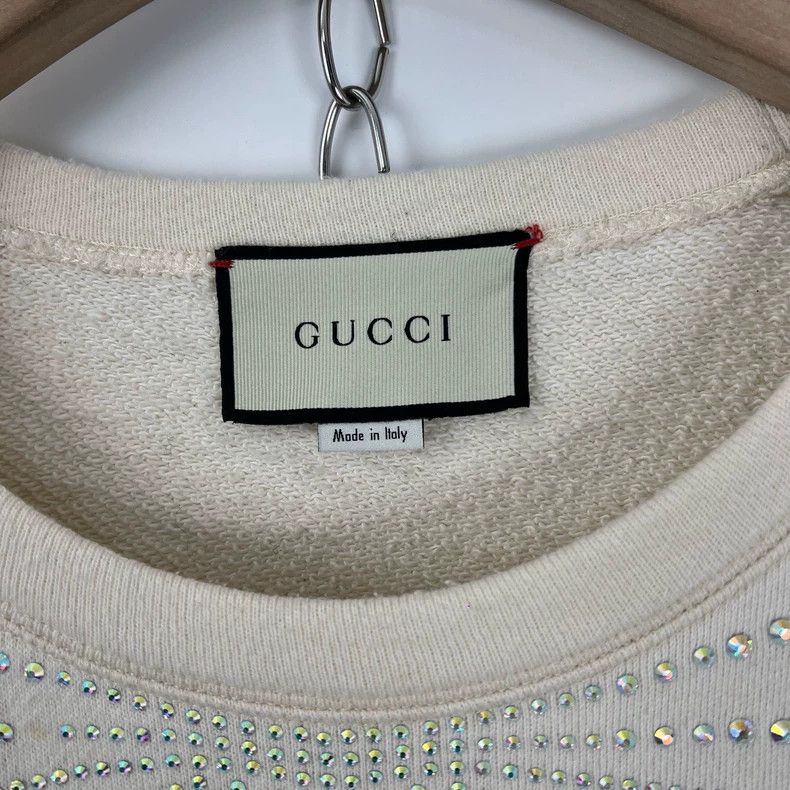 Gucci Gucci White Logo Sweater with Rhinestones Size S / US 4 / IT 40 - 3 Thumbnail