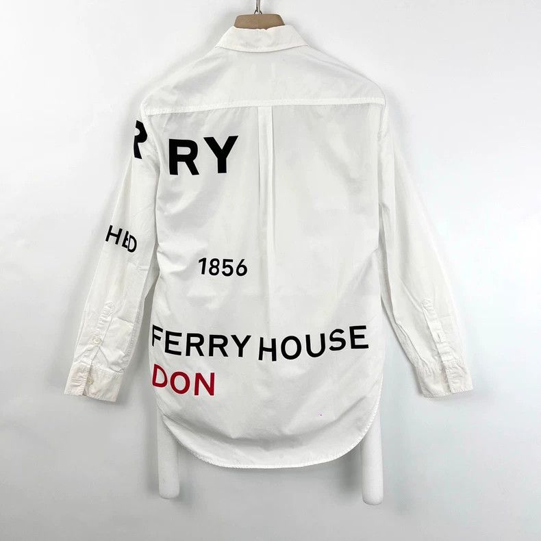 Burberry Burberry White Graphic Logo Button-Up Shirt Size XS / US 0-2 / IT 36-38 - 2 Thumbnail