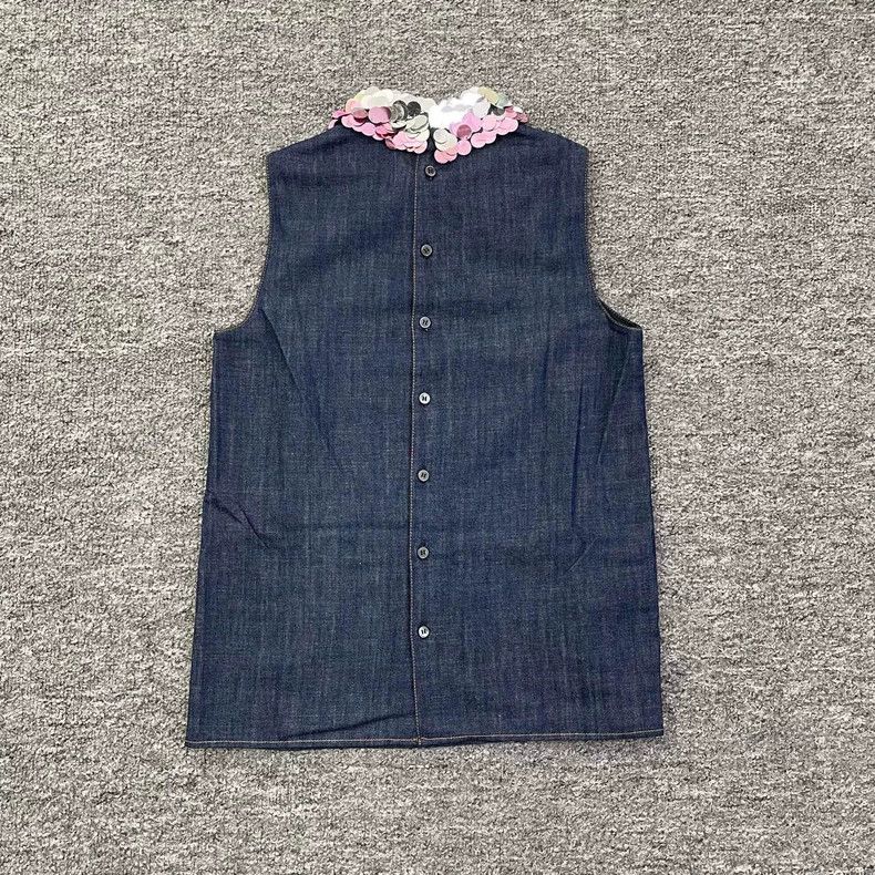 Prada Miu Miu Denim Sleeveless Top with Sequins Size S / US 4 / IT 40 - 2 Thumbnail