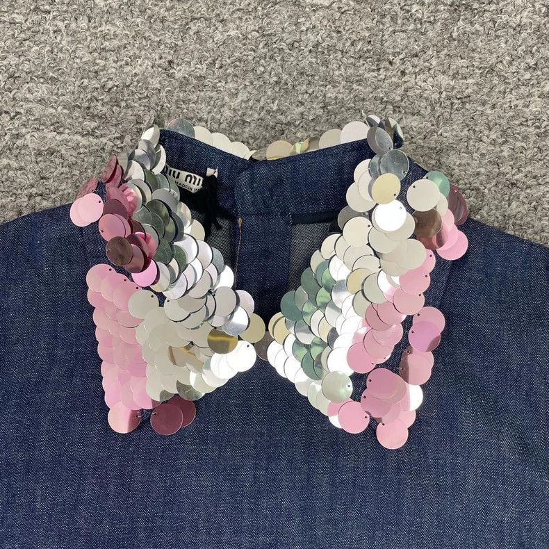 Prada Miu Miu Denim Sleeveless Top with Sequins Size S / US 4 / IT 40 - 3 Thumbnail