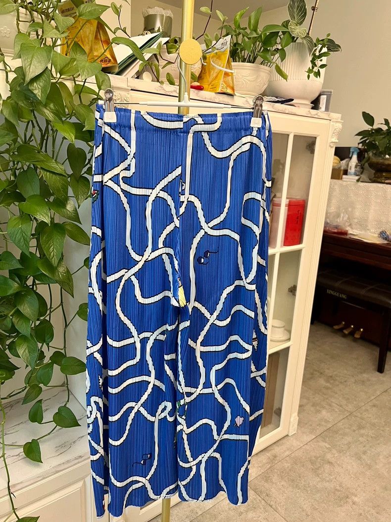 Issey Miyake Blue Wide-Leg Pants with Wave Design Size 30" / US 8 / IT 44 - 5 Thumbnail