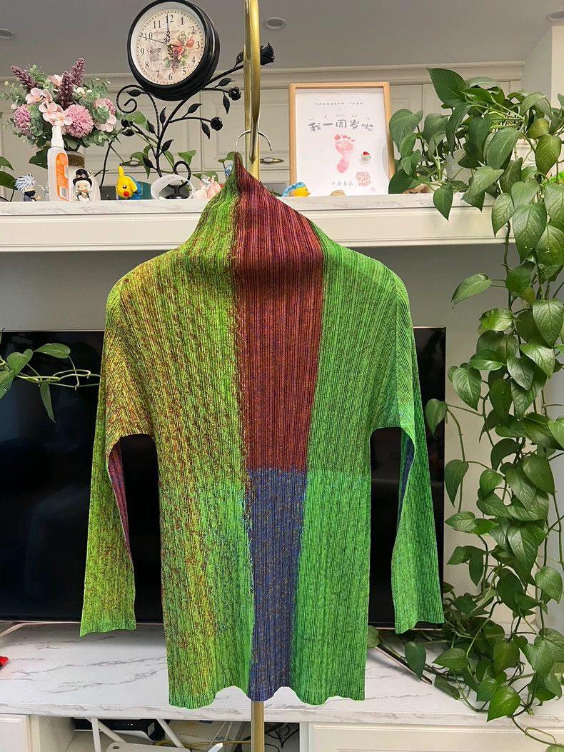 Issey Miyake Colorful Ribbed Turtleneck Long Sleeve Top Size M / US 6-8 / IT 42-44 - 3 Thumbnail