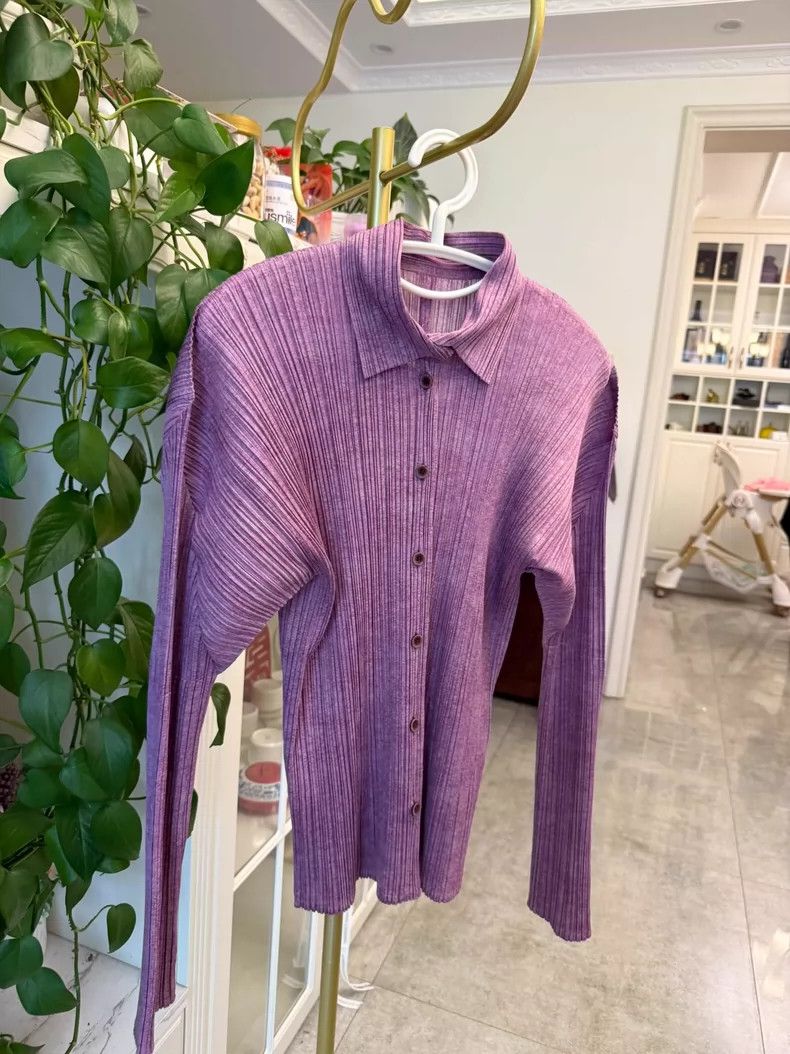 Issey Miyake Purple Ishihara Issey Shirt with Button Front Size ONE SIZE - 2 Thumbnail
