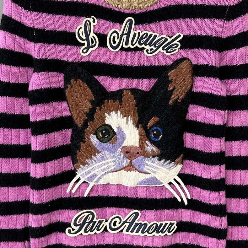 Gucci Gucci Striped Cat Embroidery Sweater Size XXS / US 00 / IT 34 - 2 Thumbnail