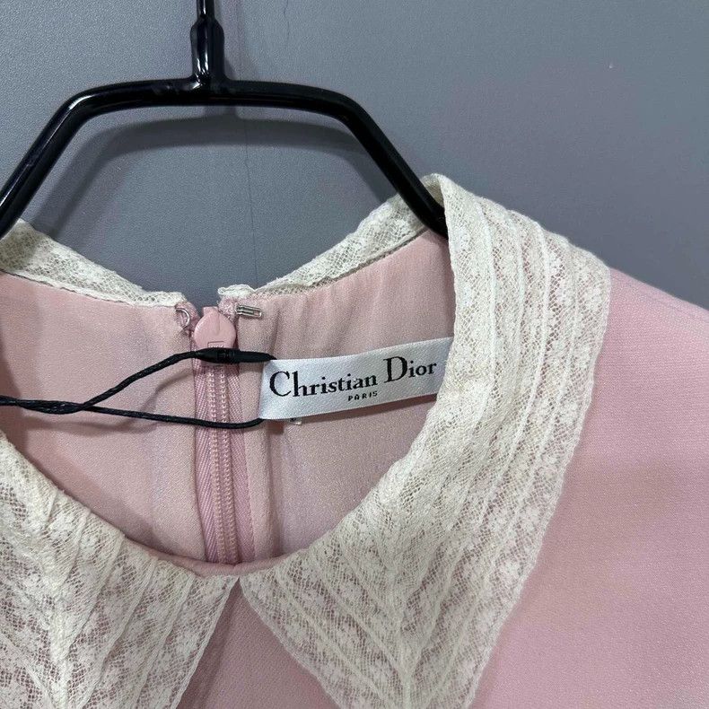 Dior Pink Silk Dress with White Collar Size S / US 4 / IT 40 - 4 Thumbnail