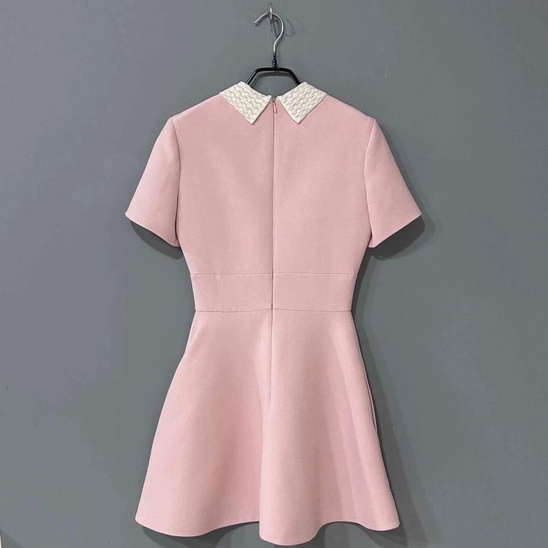 Dior Pink Silk Dress with White Collar Size S / US 4 / IT 40 - 3 Thumbnail