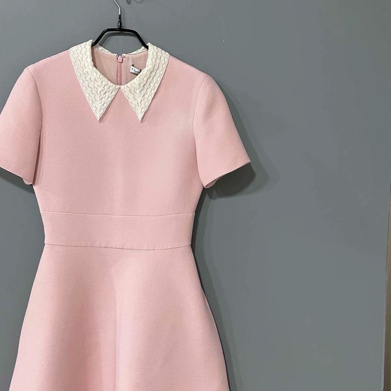 Dior Pink Silk Dress with White Collar Size S / US 4 / IT 40 - 2 Thumbnail