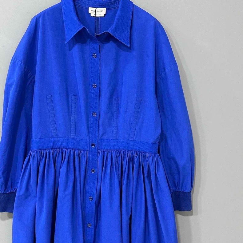 Alexander McQueen Blue Long Sleeve Dress by Alexander McQueen Size L / US 10 / IT 46 - 2 Thumbnail