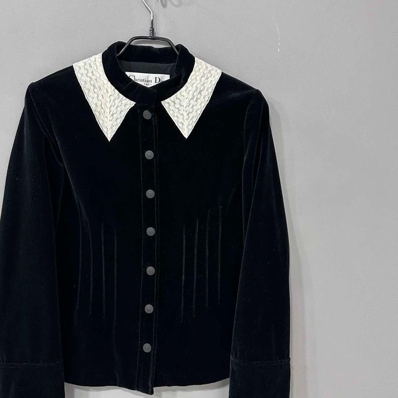 Dior Elegant Velvet Lace Collar Jacket Size XS / US 0-2 / IT 36-38 - 2 Thumbnail
