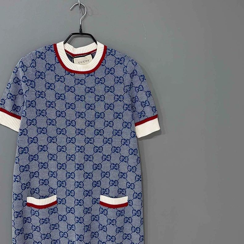 Gucci Blue Knitted Dress with Pattern by GUCCI Size XS / US 0-2 / IT 36-38 - 2 Thumbnail