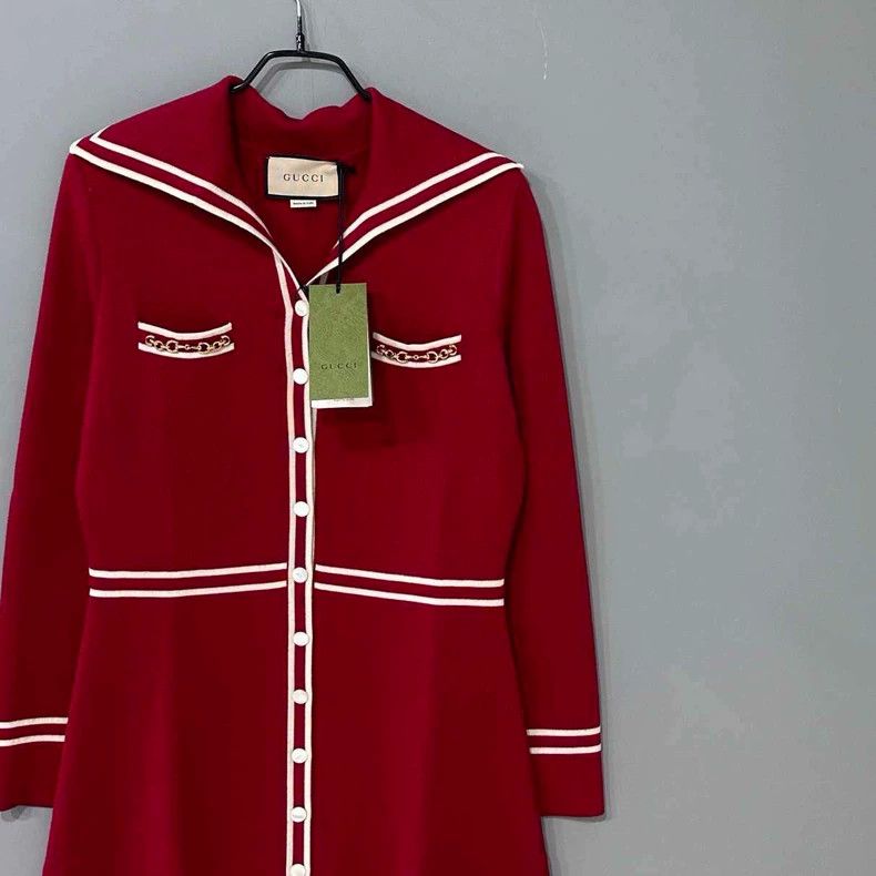 Gucci Red Wool Knitted Dress with Chain Detail Size M / US 6-8 / IT 42-44 - 2 Thumbnail
