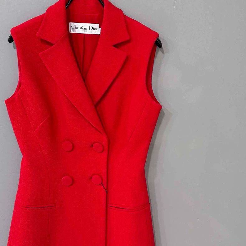 Dior Red Double-Breasted Vest Dress by Dior Size XS / US 0-2 / IT 36-38 - 2 Thumbnail